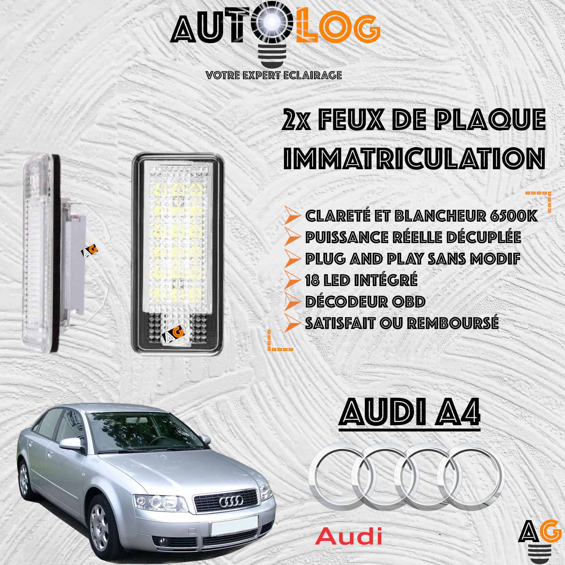 2x Feux de plaque d'immatriculation LED Audi A4