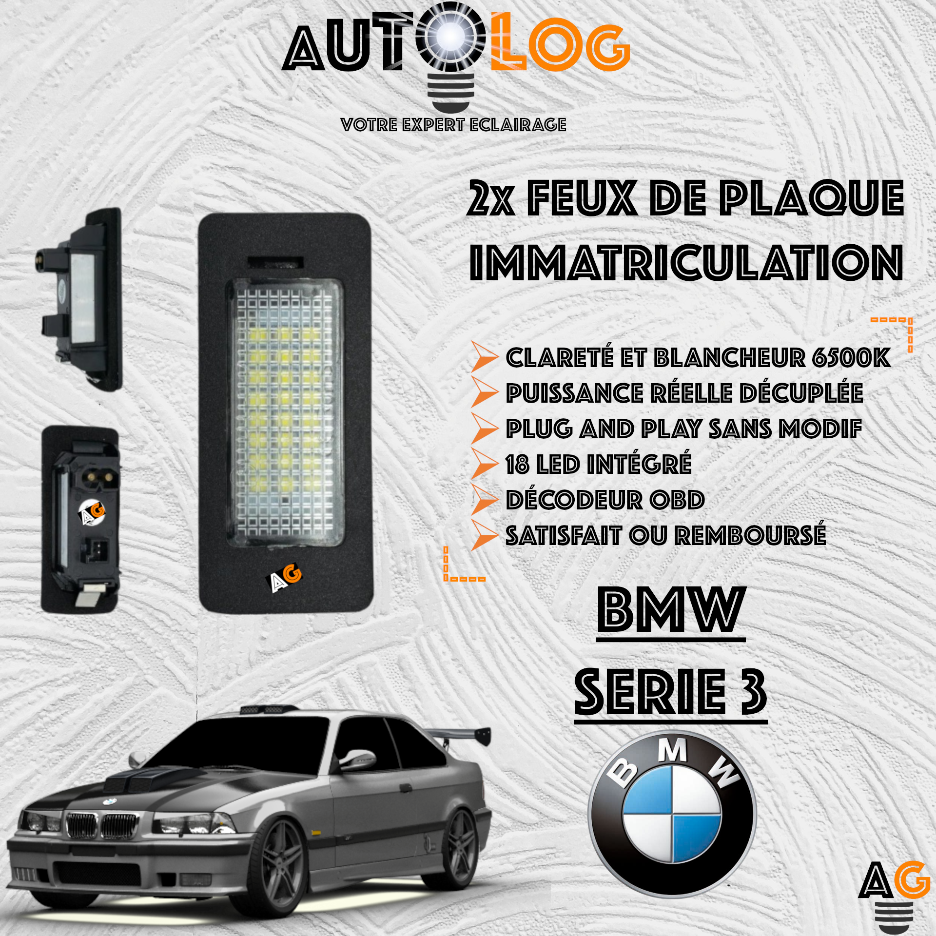 2x Feux de plaque d'immatriculation LED BMW Série 3 E36