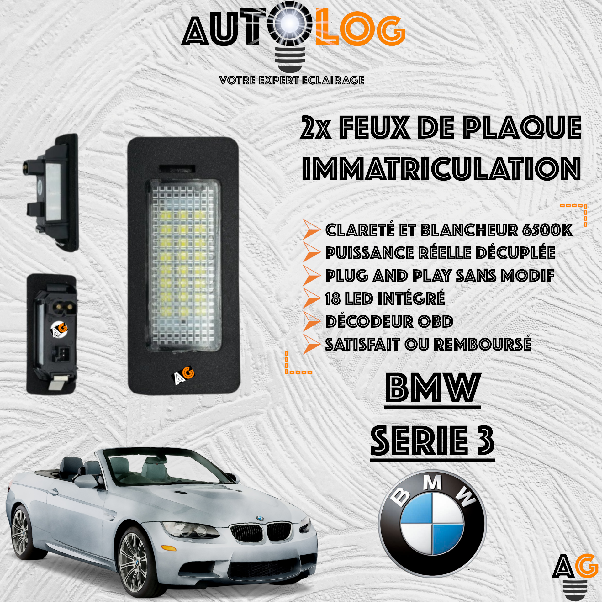 2x Feux de plaque d'immatriculation LED BMW Serie 3 E93