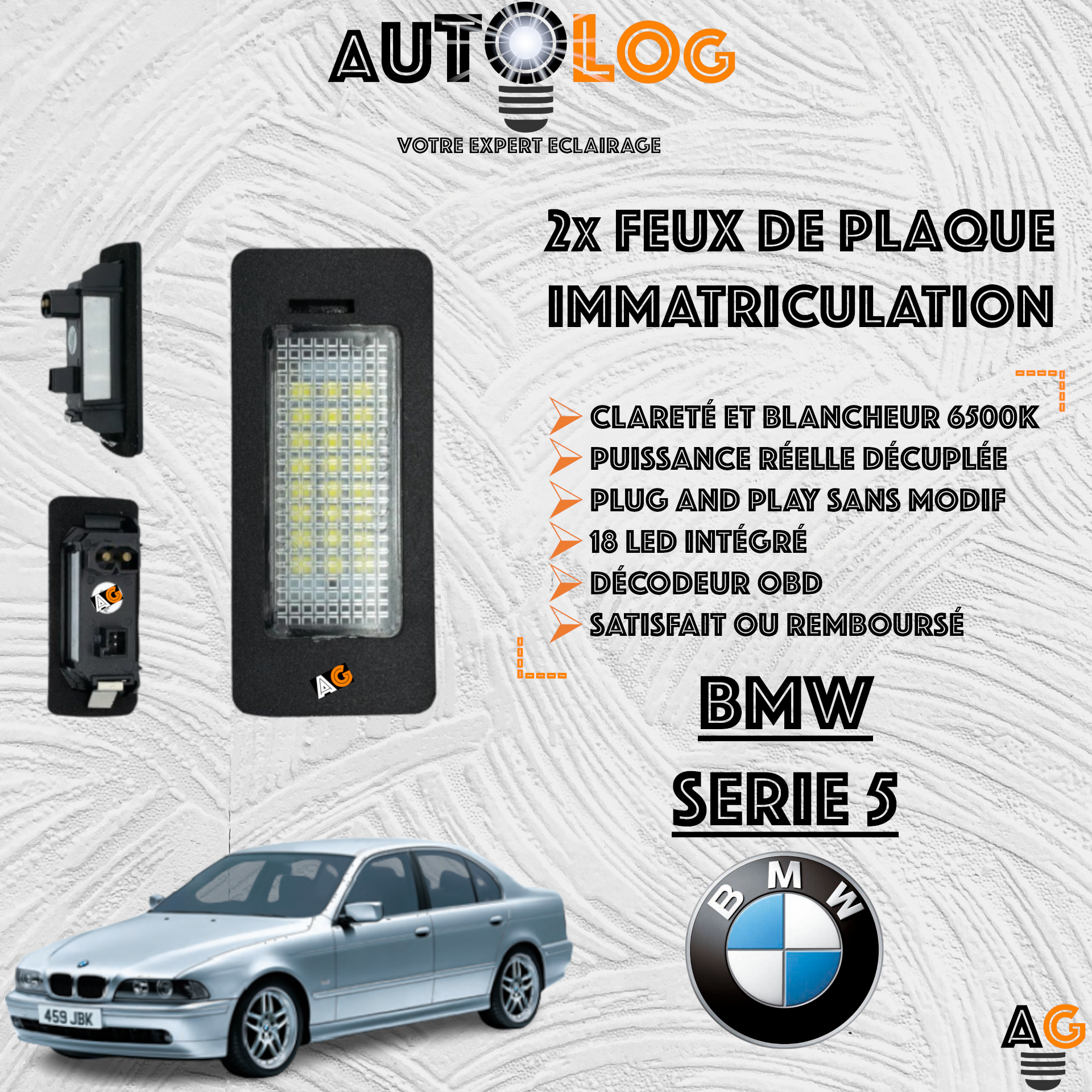 2x Feux de plaque d'immatriculation LED BMW Serie 5 E39