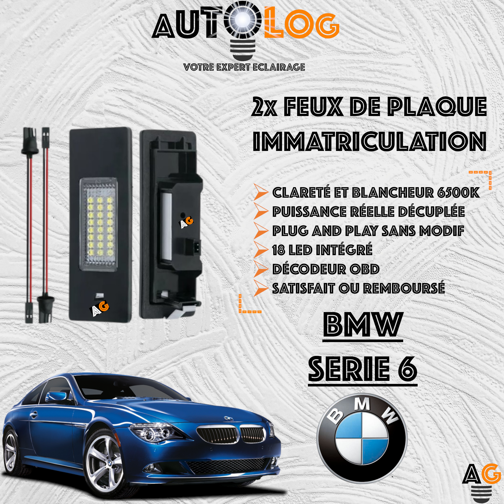 2x Feux de plaque d'immatriculation LED BMW Série 6 E63
