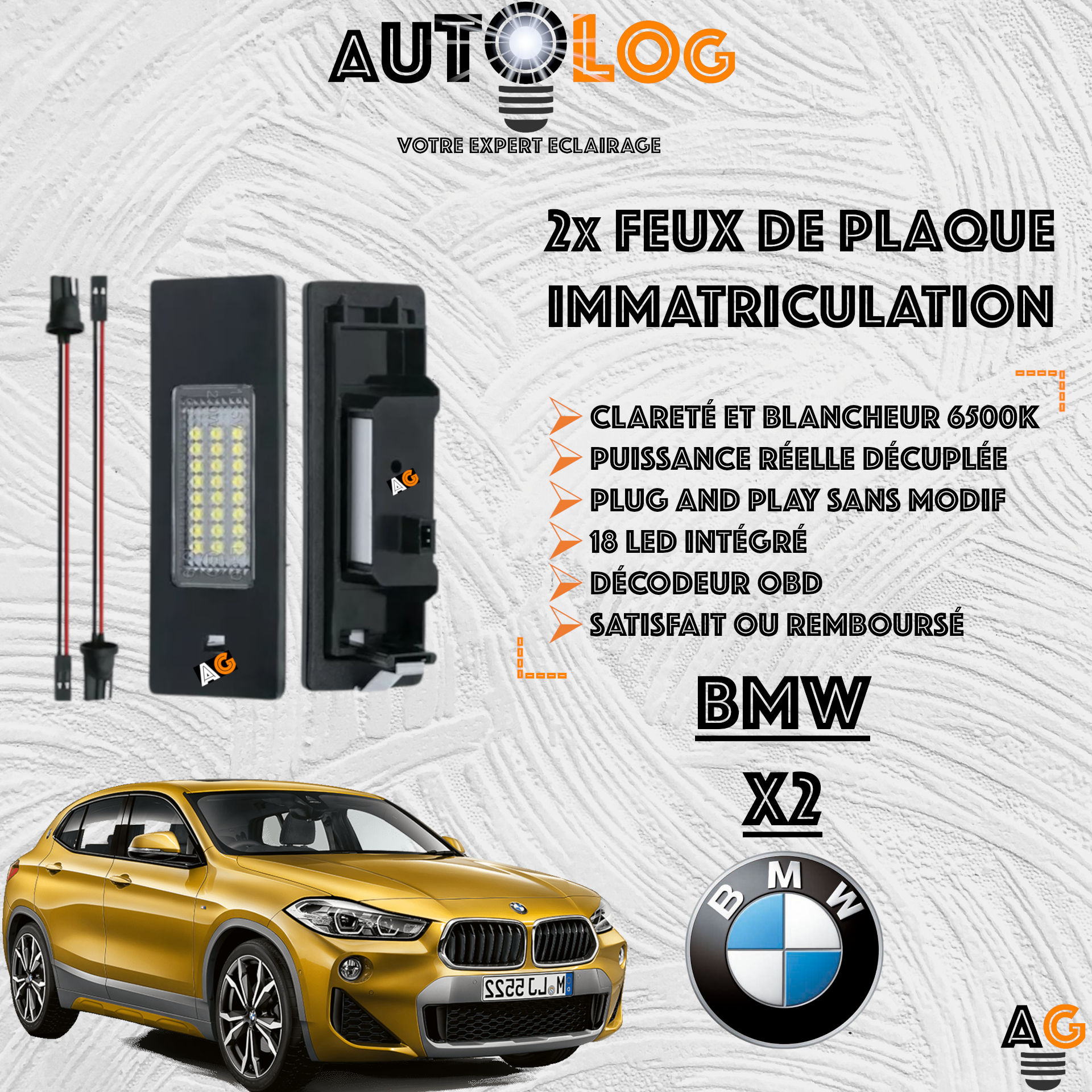 2x Feux de plaque d'immatriculation LED BMW X2