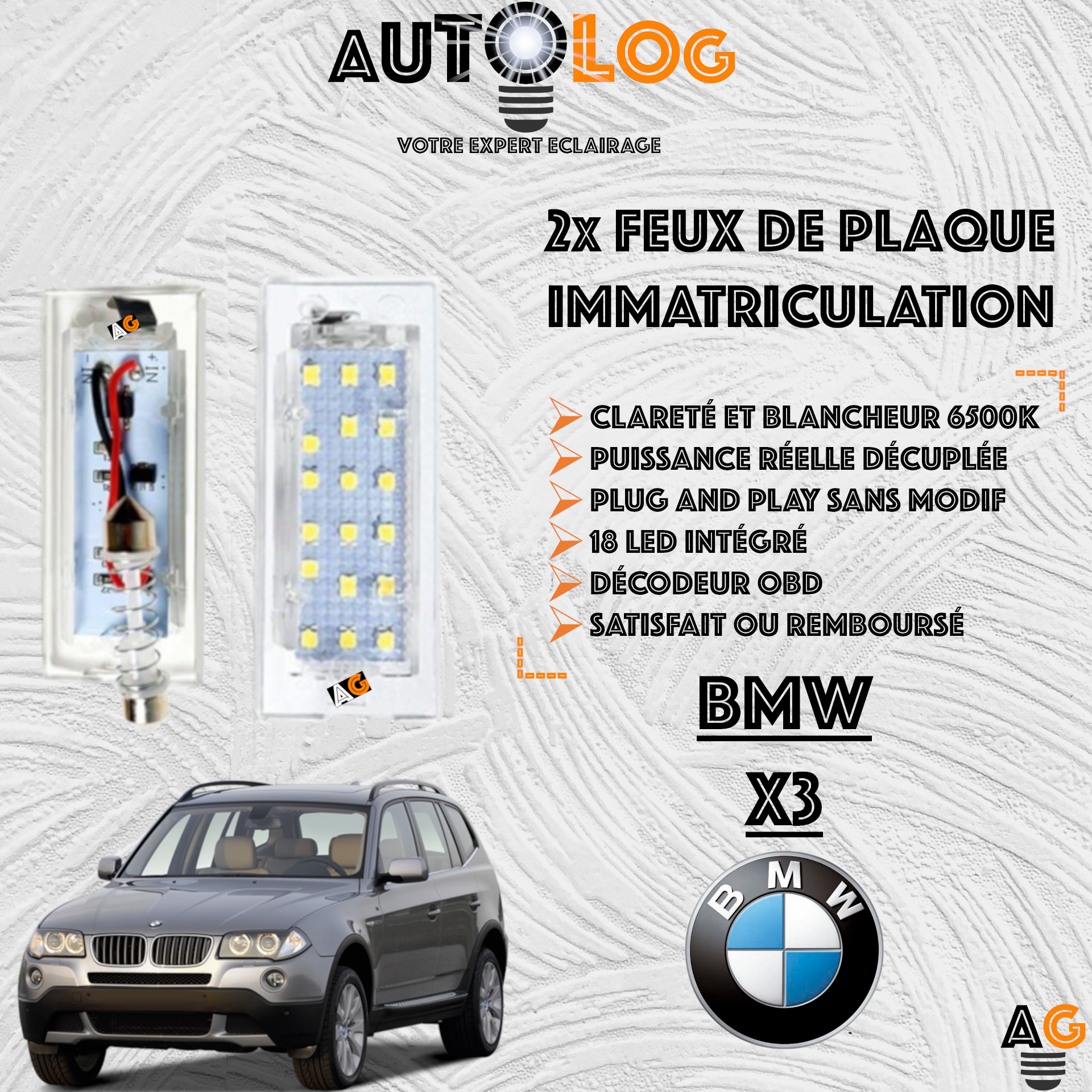 2x Feux de plaque d'immatriculation LED BMW X3 E83