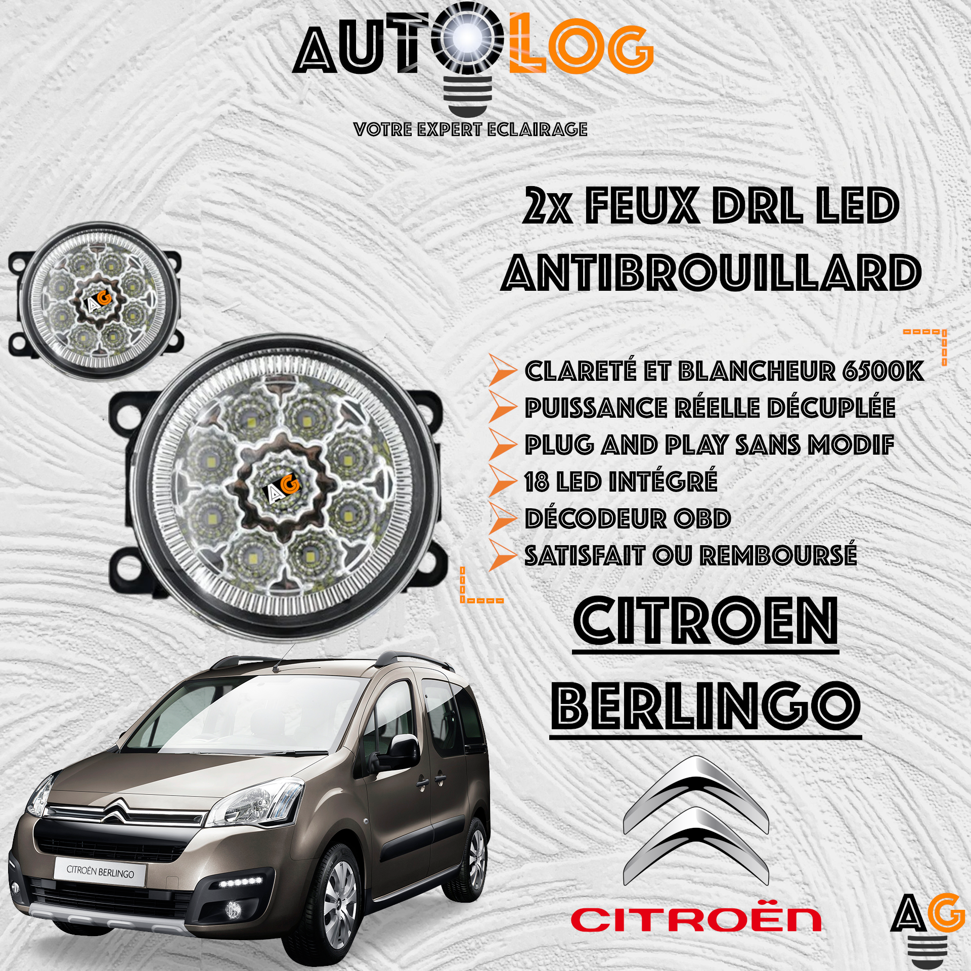 2x MODULES ANTIBROUILLARD LED CITROEN BERLINGO