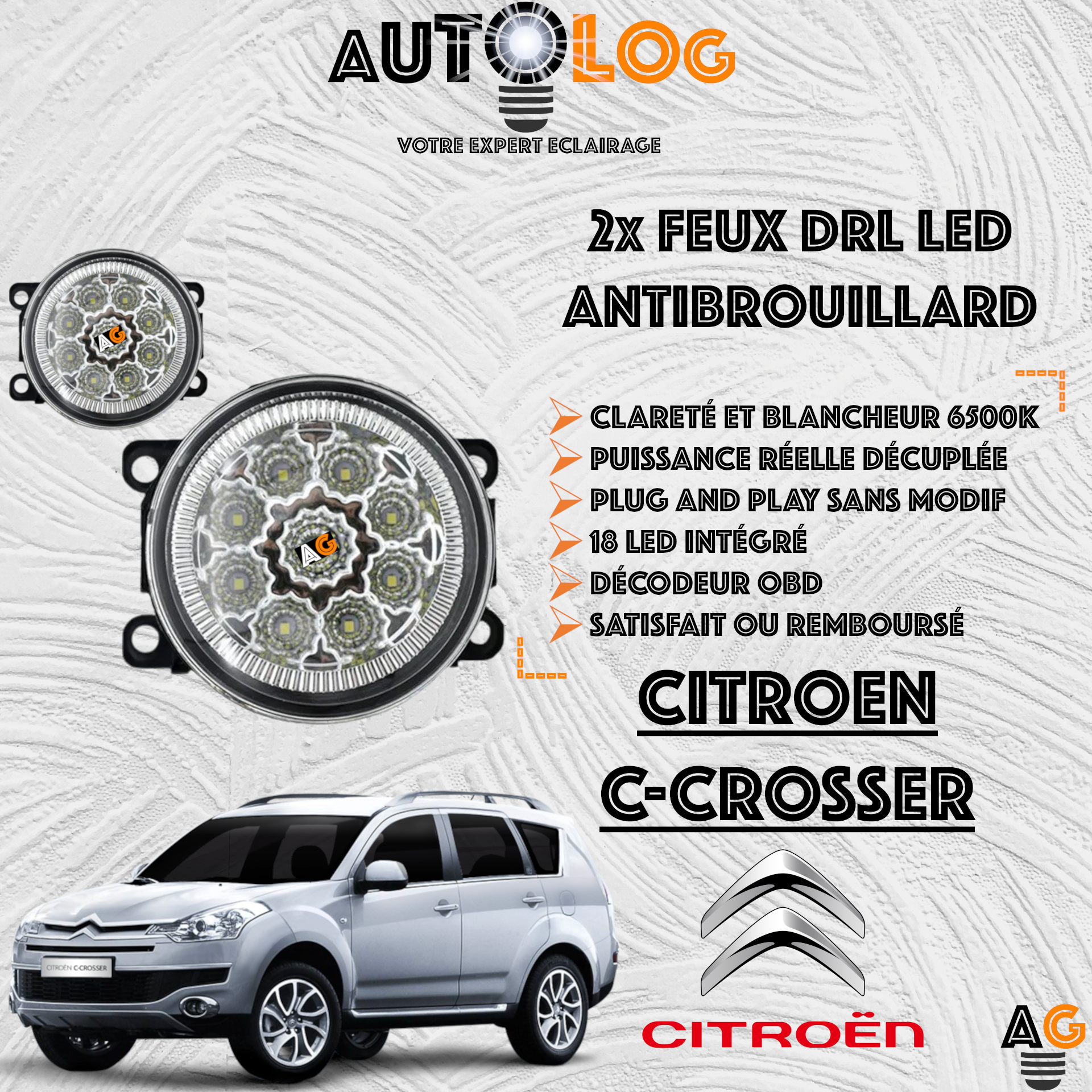 2x MODULES ANTIBROUILLARD LED CITROEN C-CROSSER