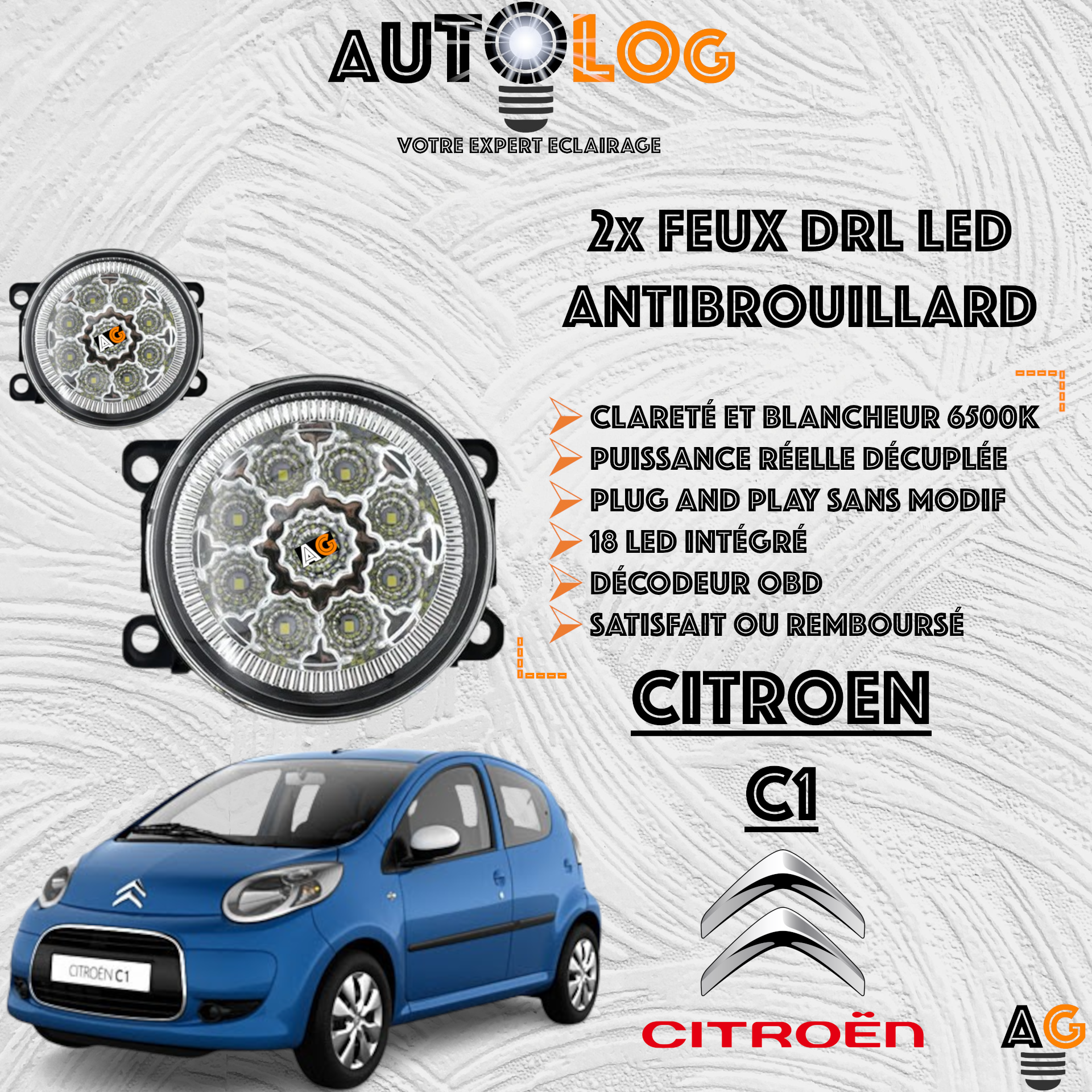 2x MODULES ANTIBROUILLARD LED CITROEN C1