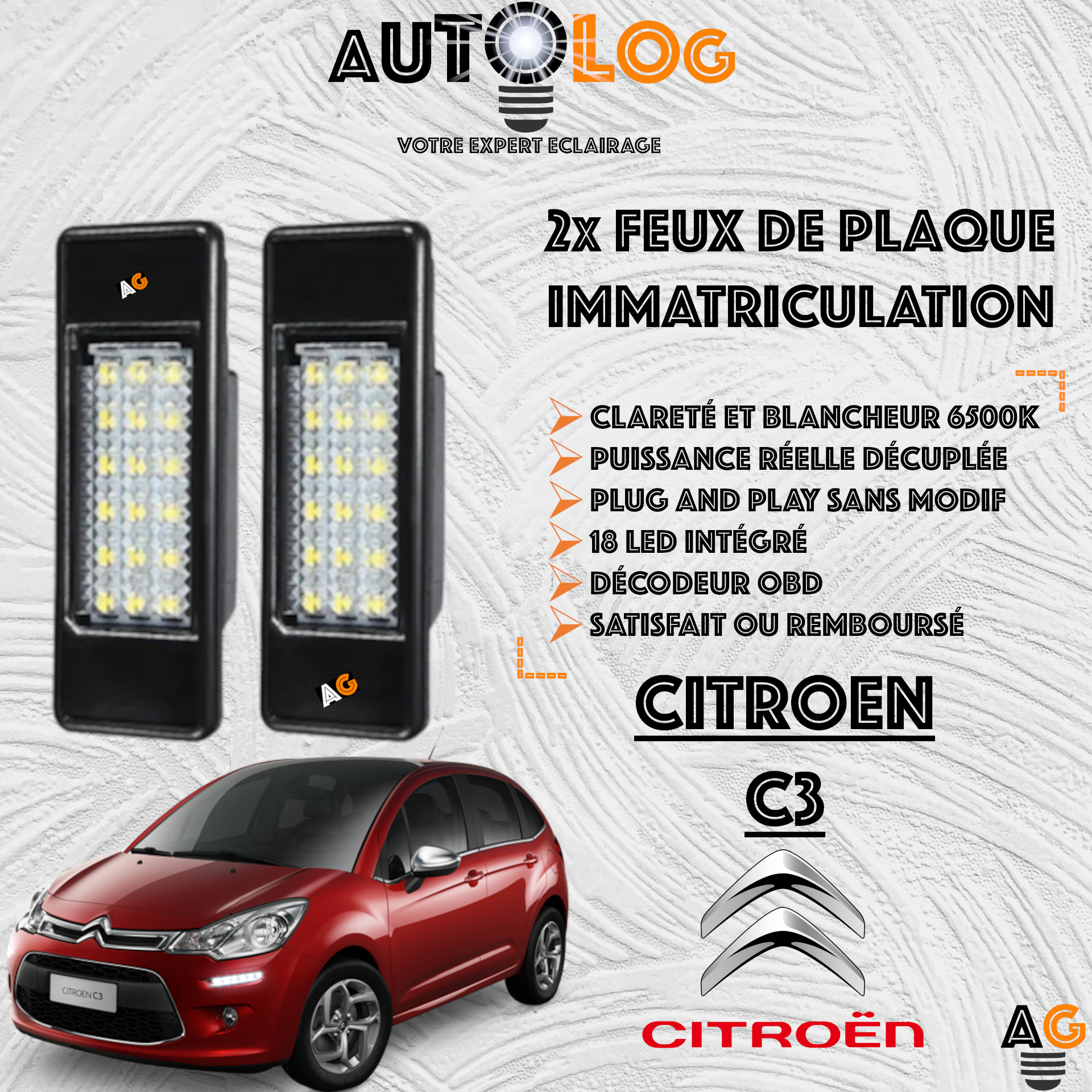 Feux Plaque d'immatriculation LED CITROËN C3 II