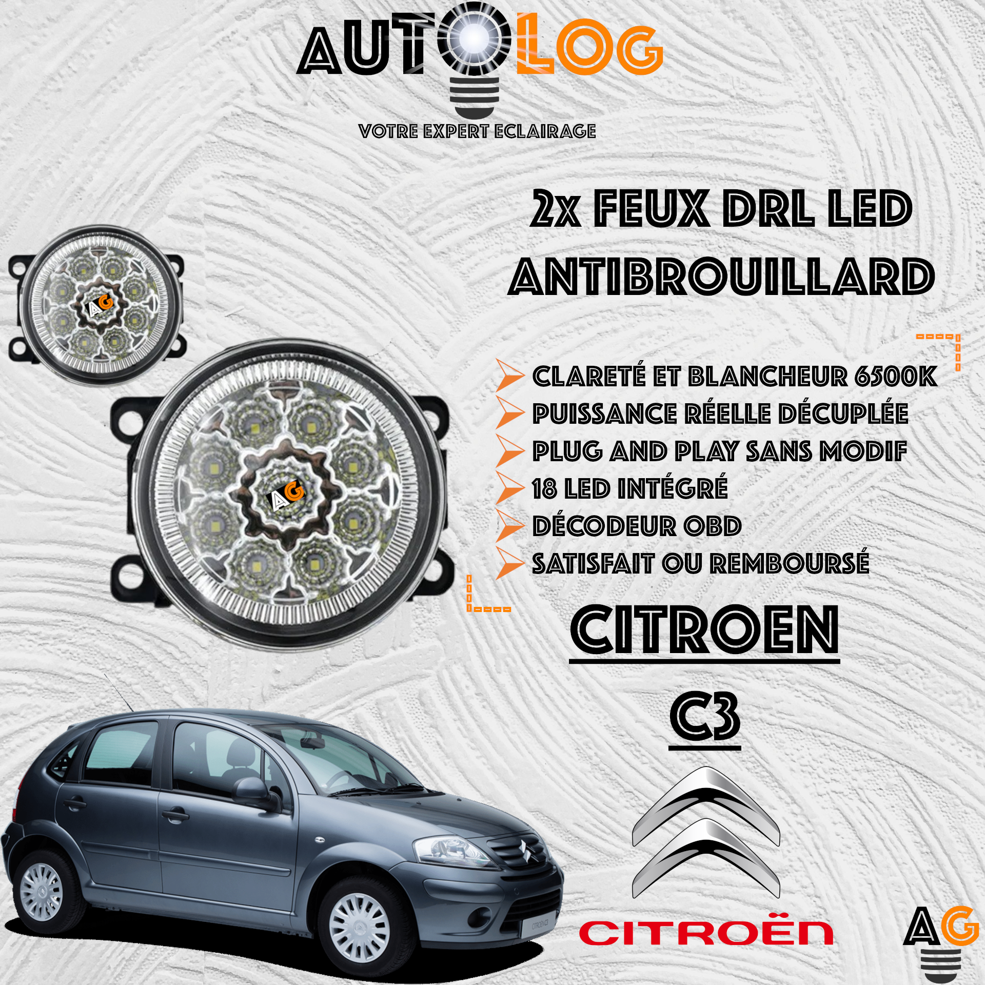 2x MODULES ANTIBROUILLARD LED CITROEN C3