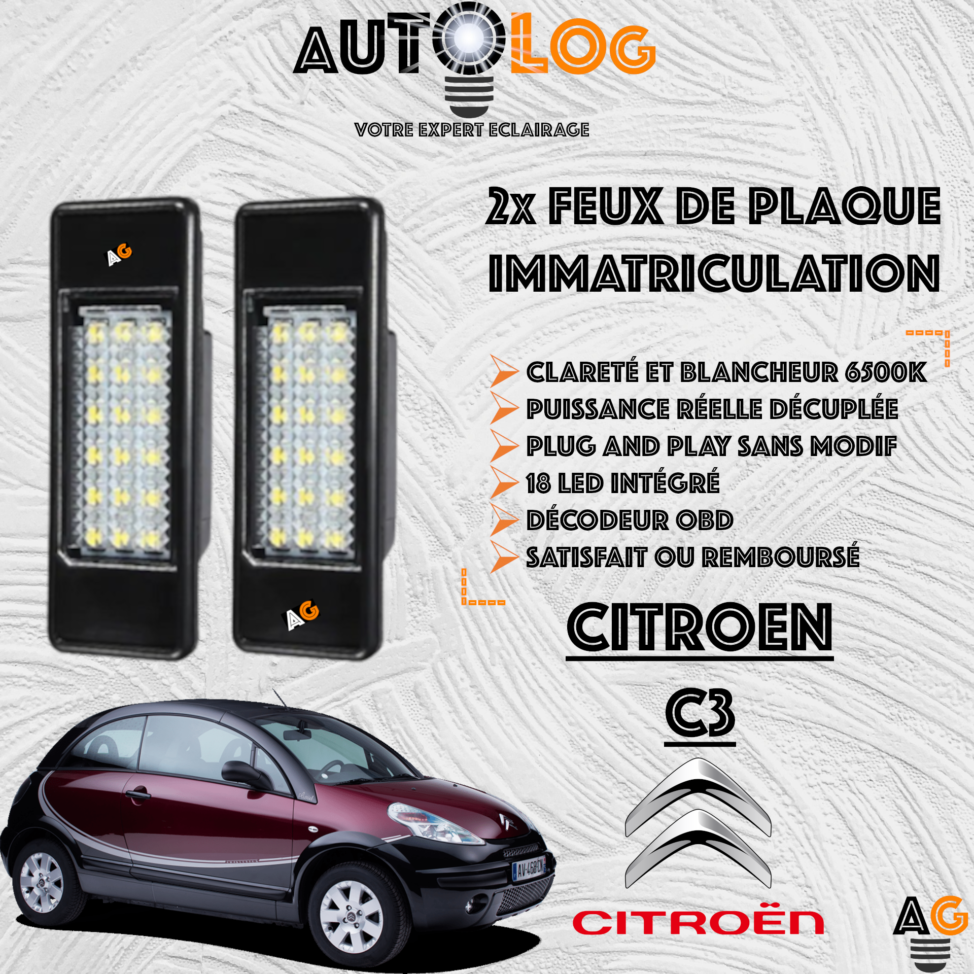 Feux Plaque d'immatriculation LED CITROËN C3 PLURIEL