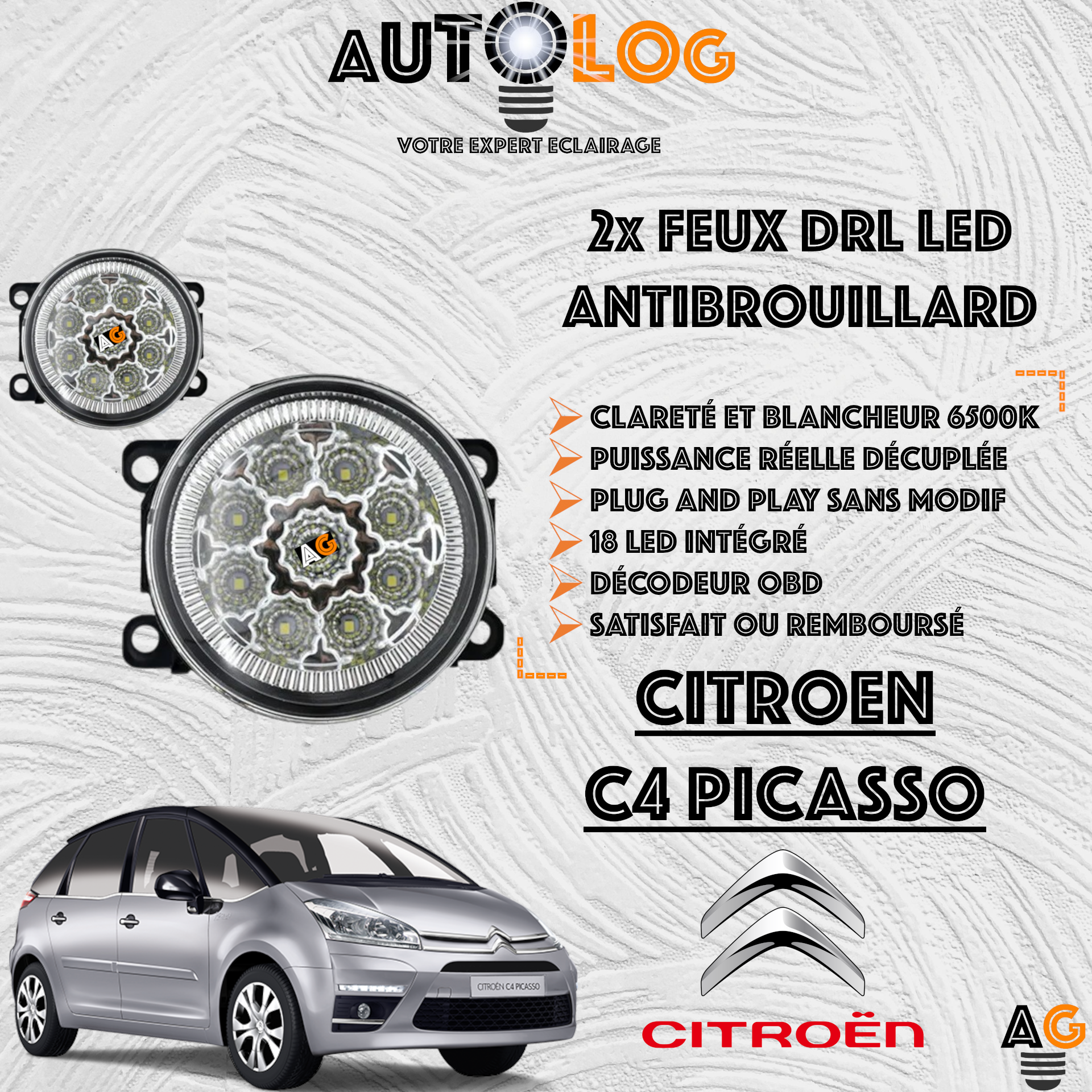2x MODULES ANTIBROUILLARD LED CITROEN C4 PICASSO