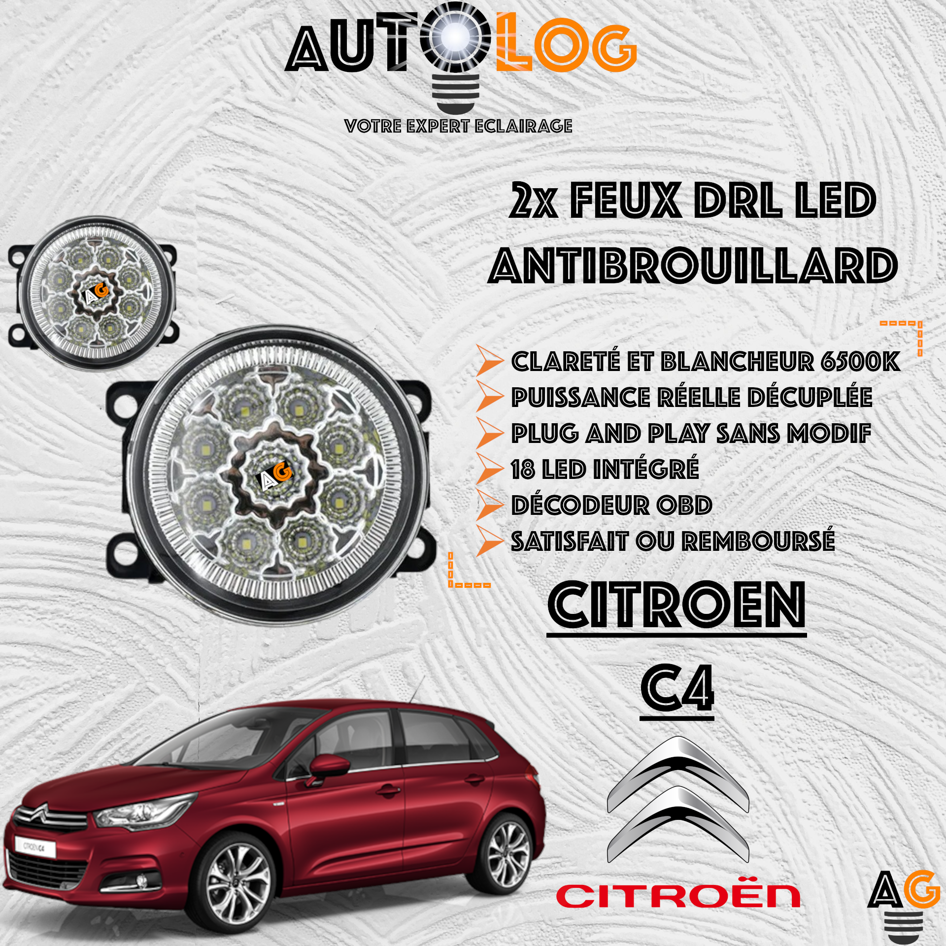 2x MODULES ANTIBROUILLARD LED CITROEN C4
