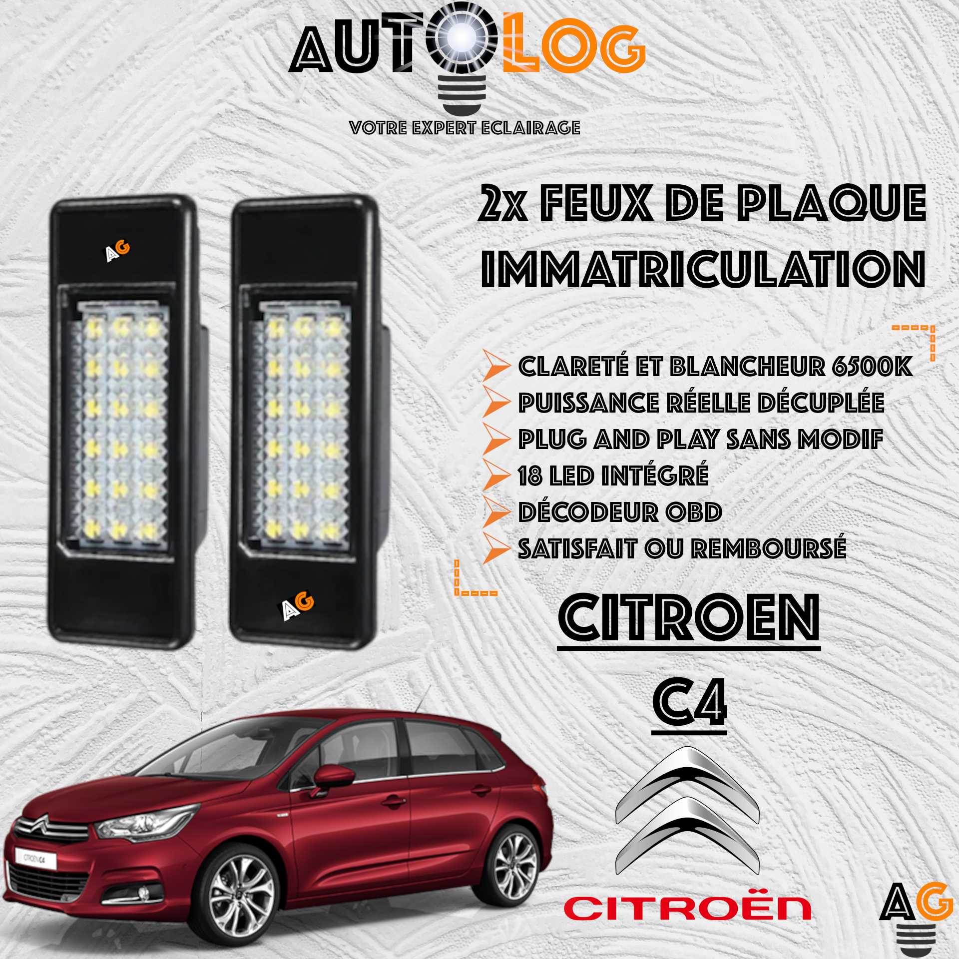 Feux Plaque d'immatriculation LED CITROËN C4
