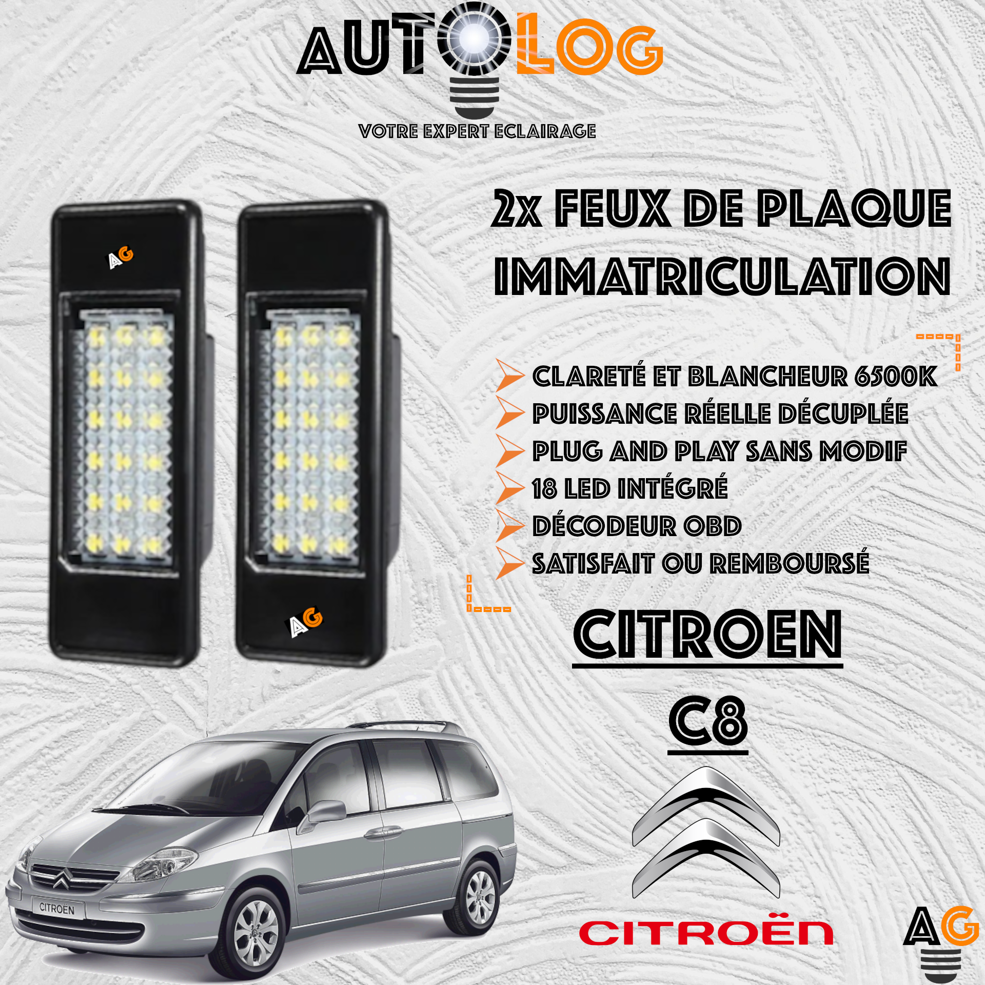 Feux Plaque d'immatriculation LED CITROËN C8