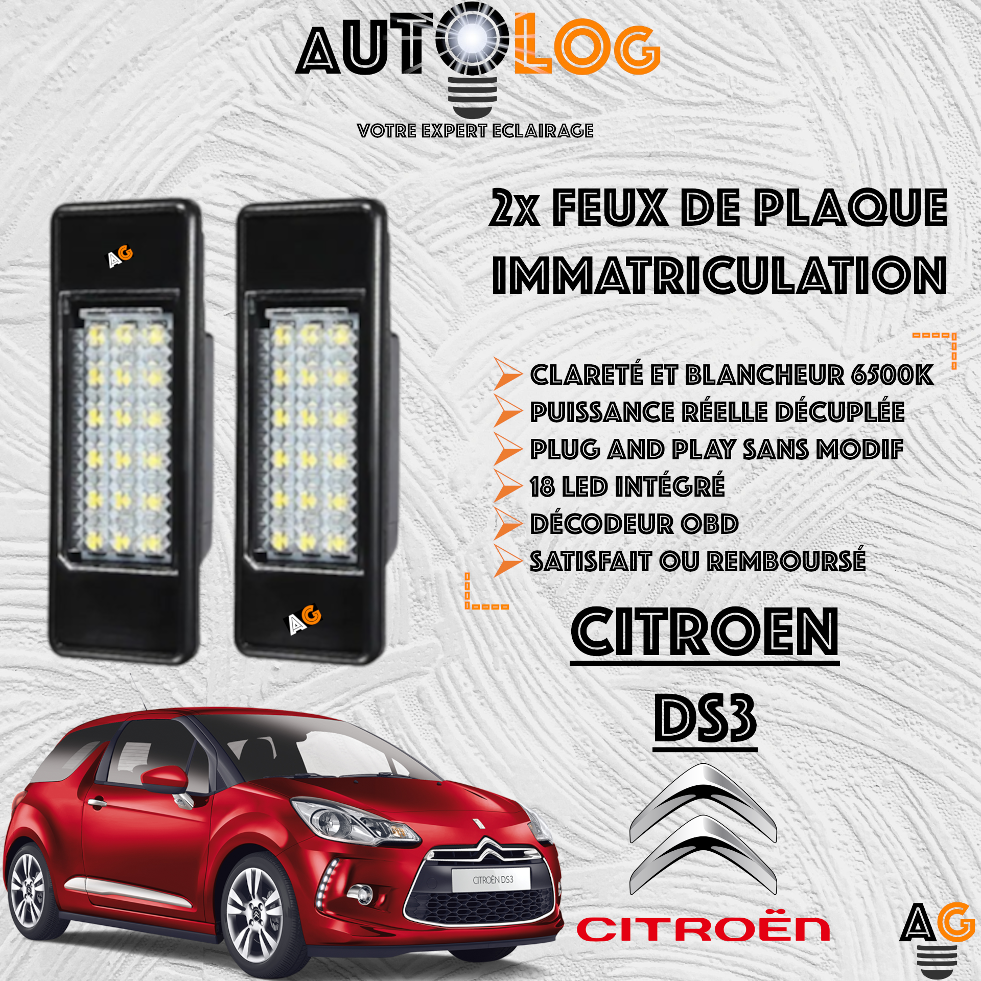 Feux Plaque d'immatriculation LED CITROËN DS3