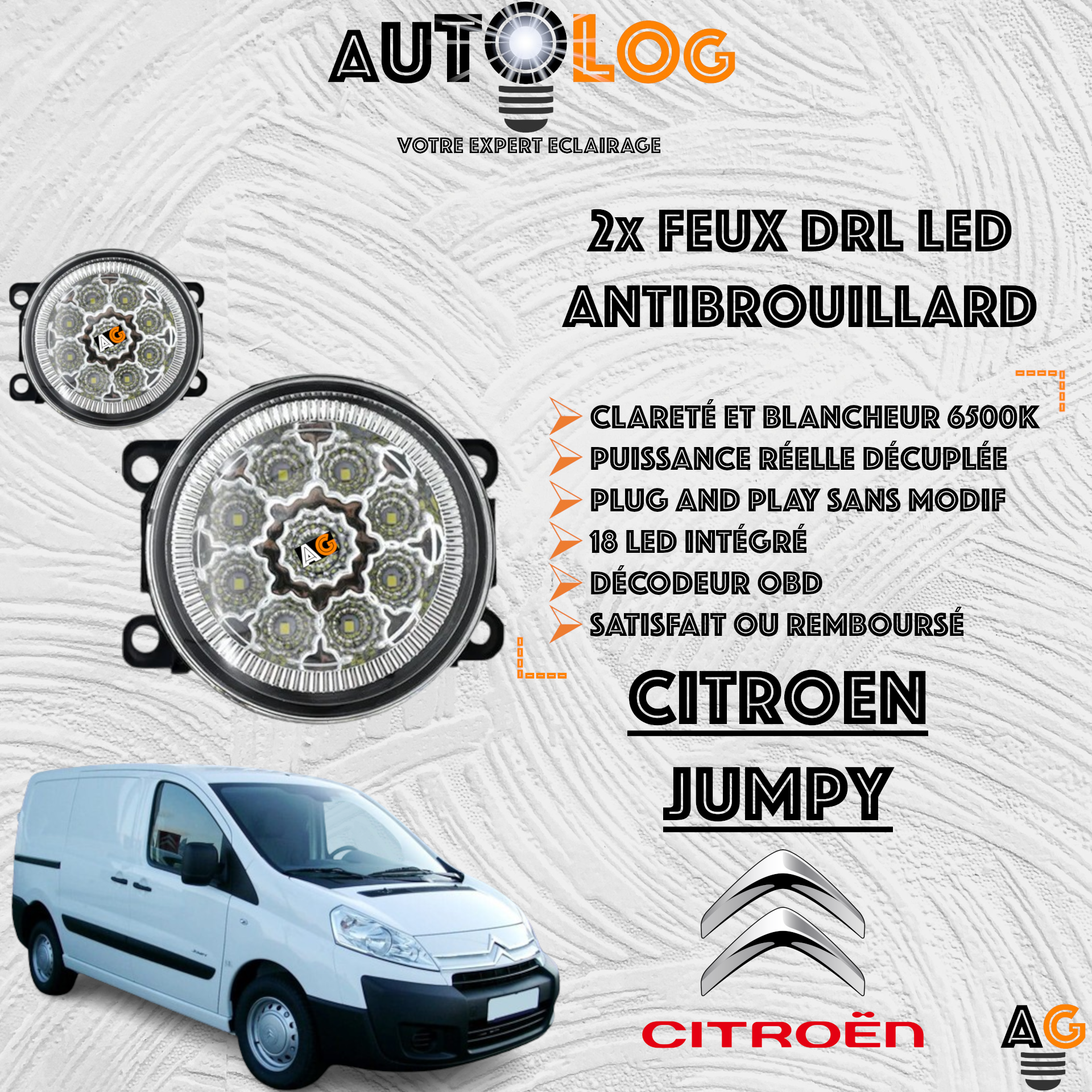 2x MODULES ANTIBROUILLARD LED CITROEN JUMPY