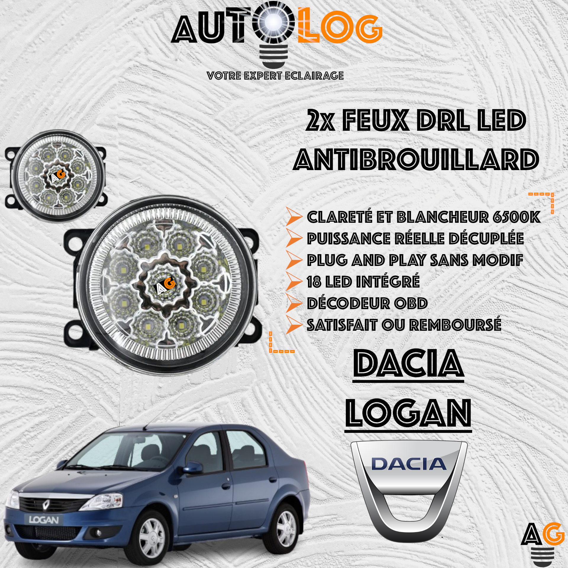 2x MODULES ANTIBROUILLARD LED DACIA LOGAN