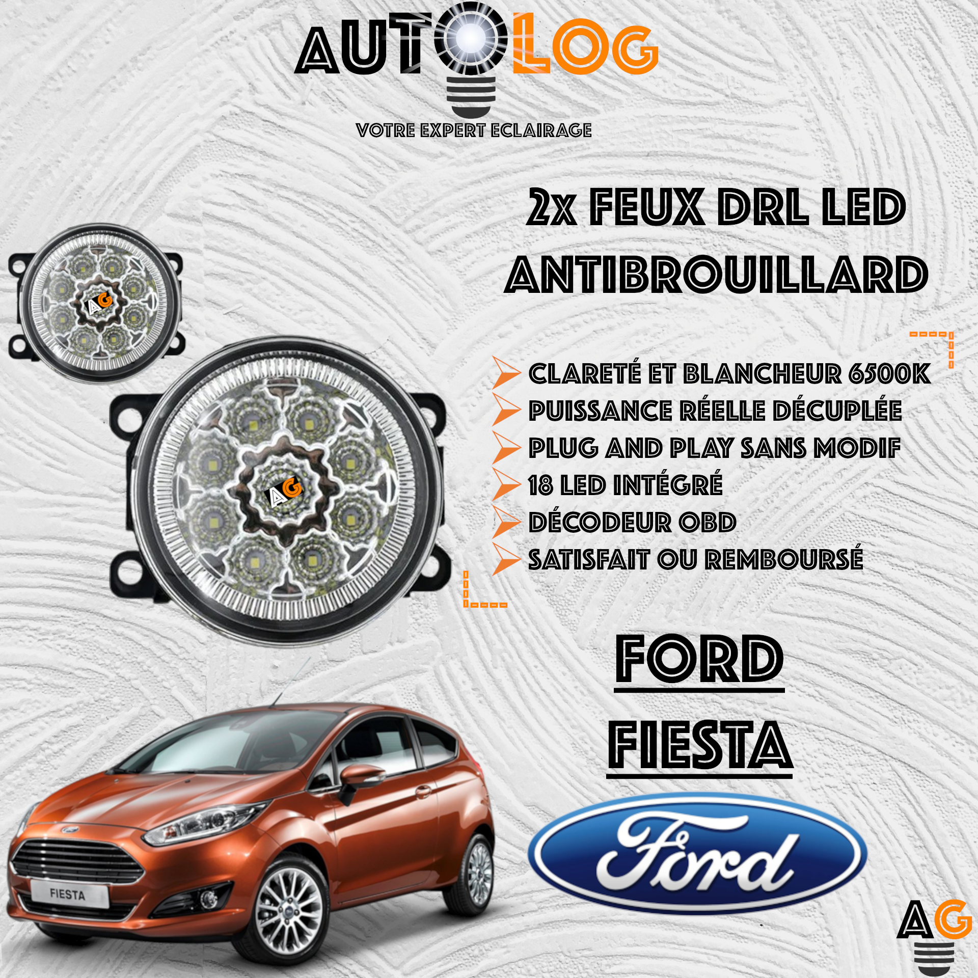 2x MODULES ANTIBROUILLARD LED FORD FIESTA