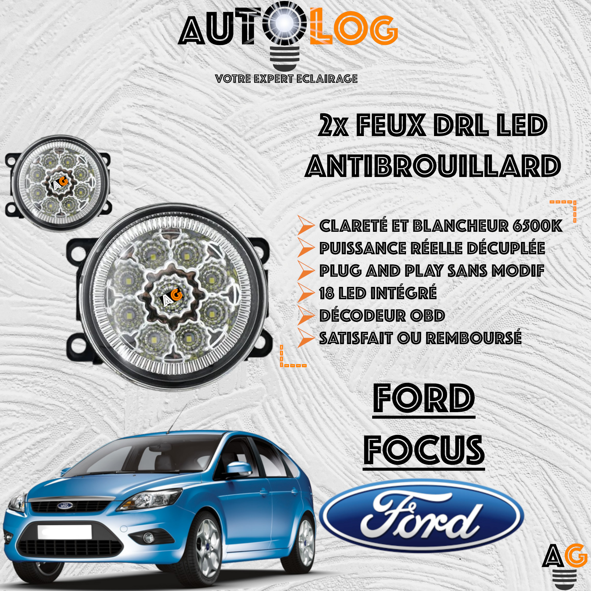 2x MODULES ANTIBROUILLARD LED FORD FOCUS