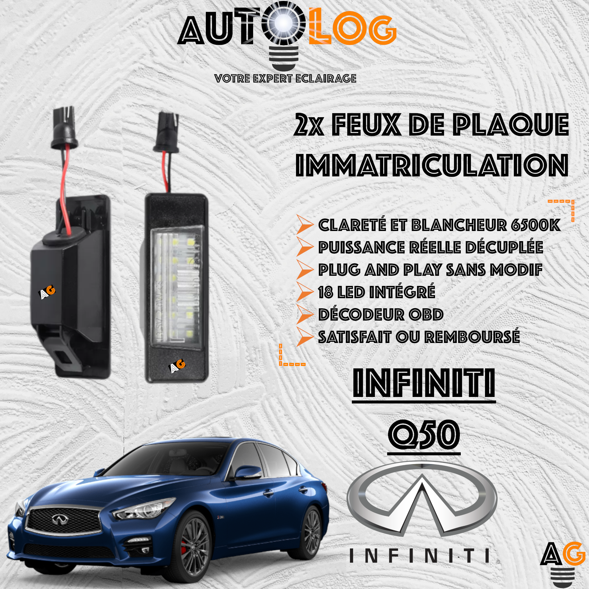 2x Feux de plaque d'immatriculation LED Infiniti Q50