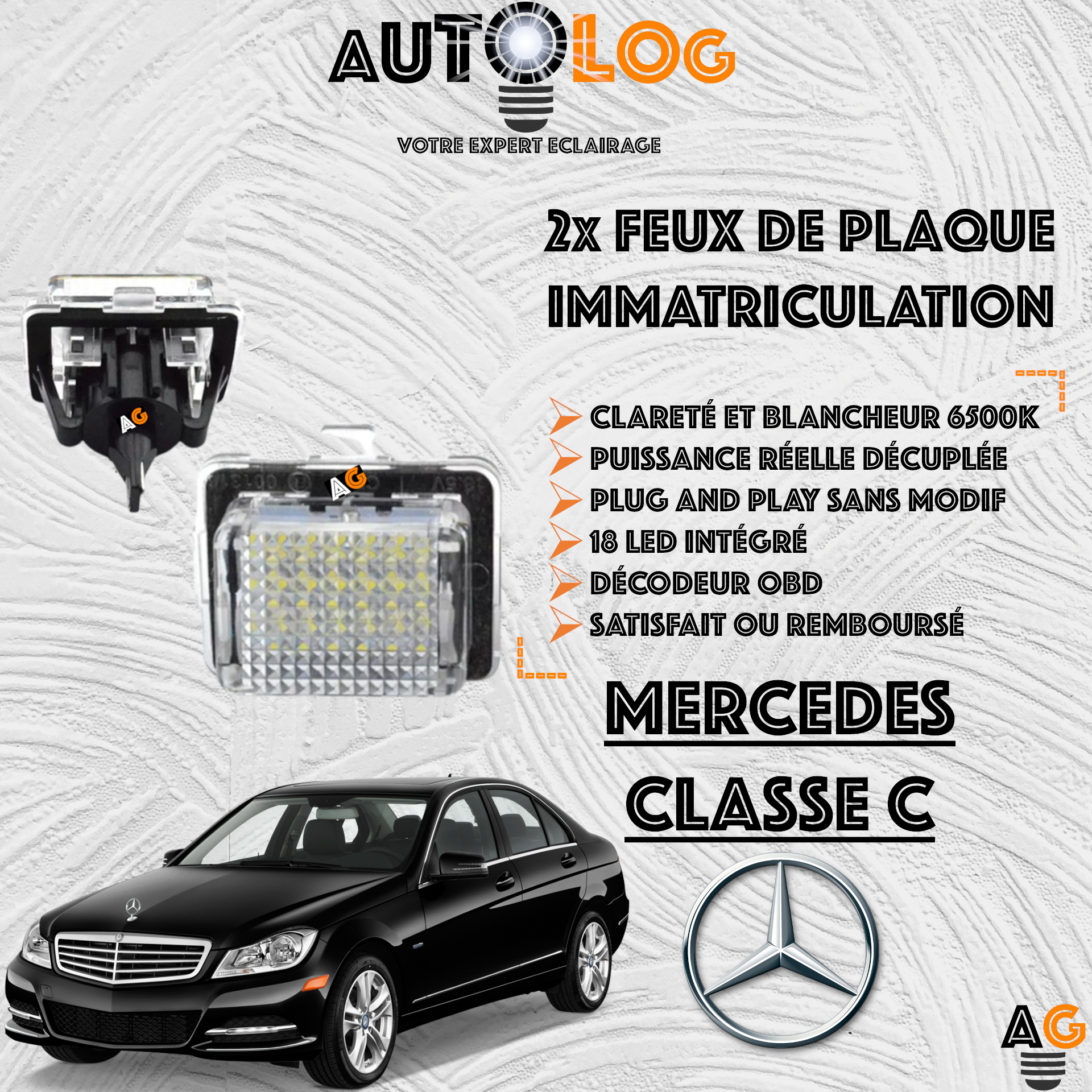 Feux Plaque d'immatriculation LED MERCEDES CLASSE C W204