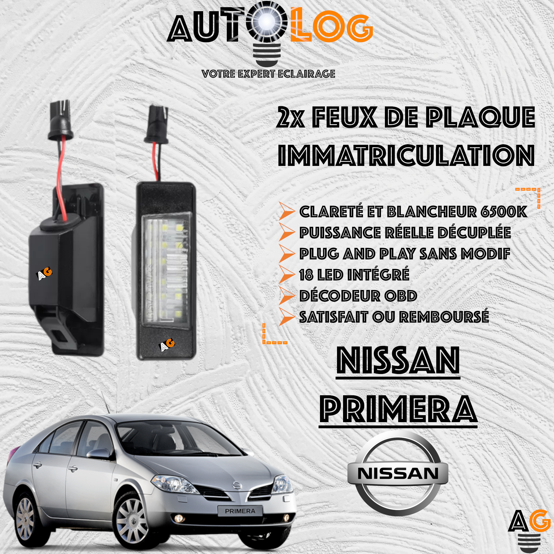 2x Feux de plaque d'immatriculation LED Nissan Primera