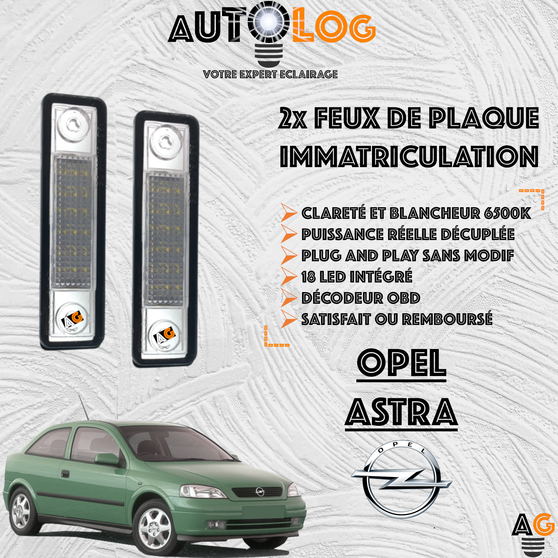 2x Feux de plaque d'immatriculation LED Opel Astra