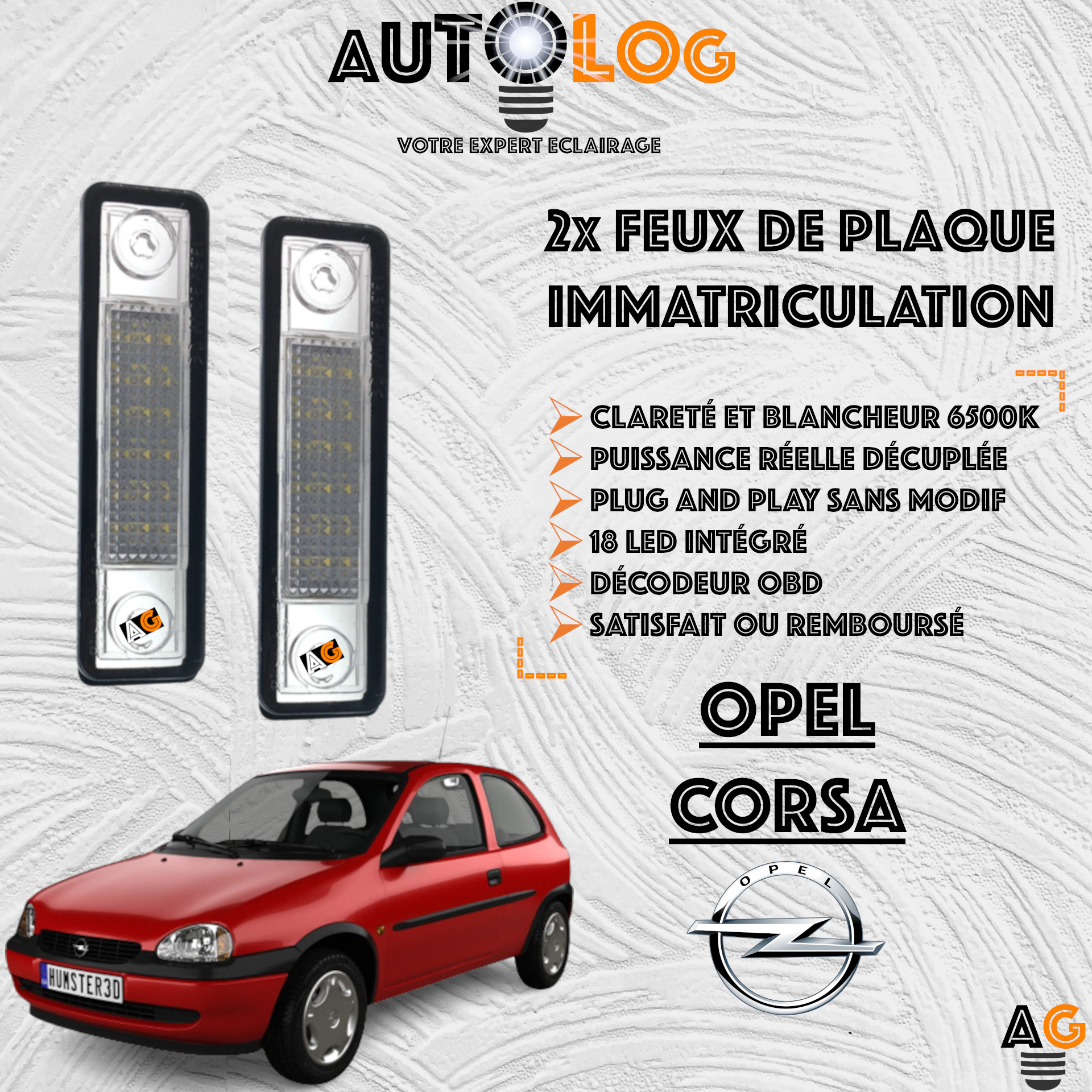 2x Feux de plaque d'immatriculation LED Opel Corsa