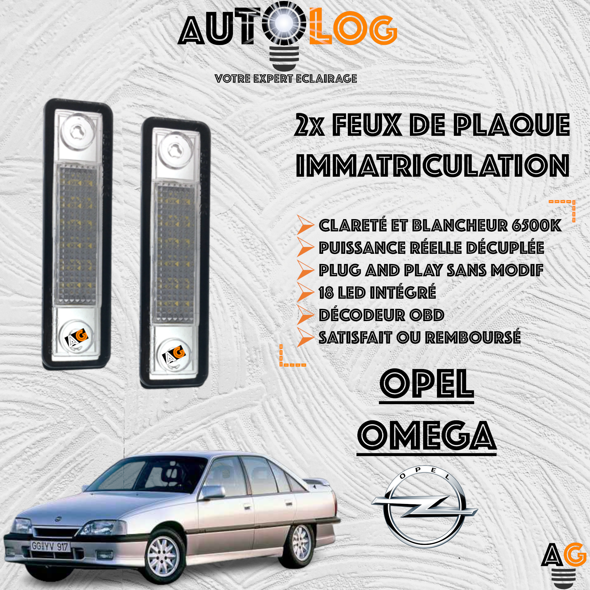 2x Feux de plaque d'immatriculation LED Opel Omega