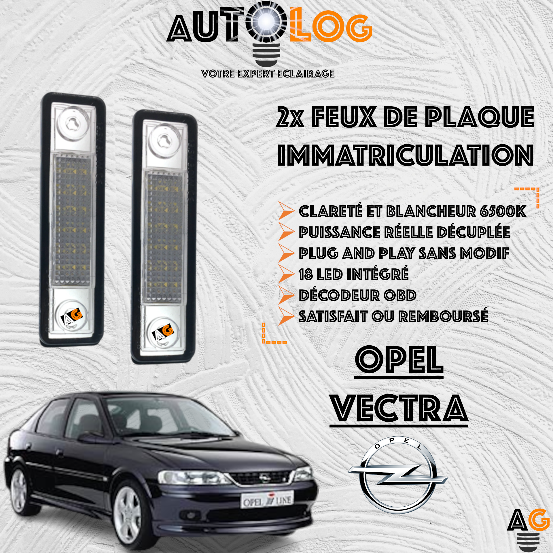 2x Feux de plaque d'immatriculation LED Opel Vectra