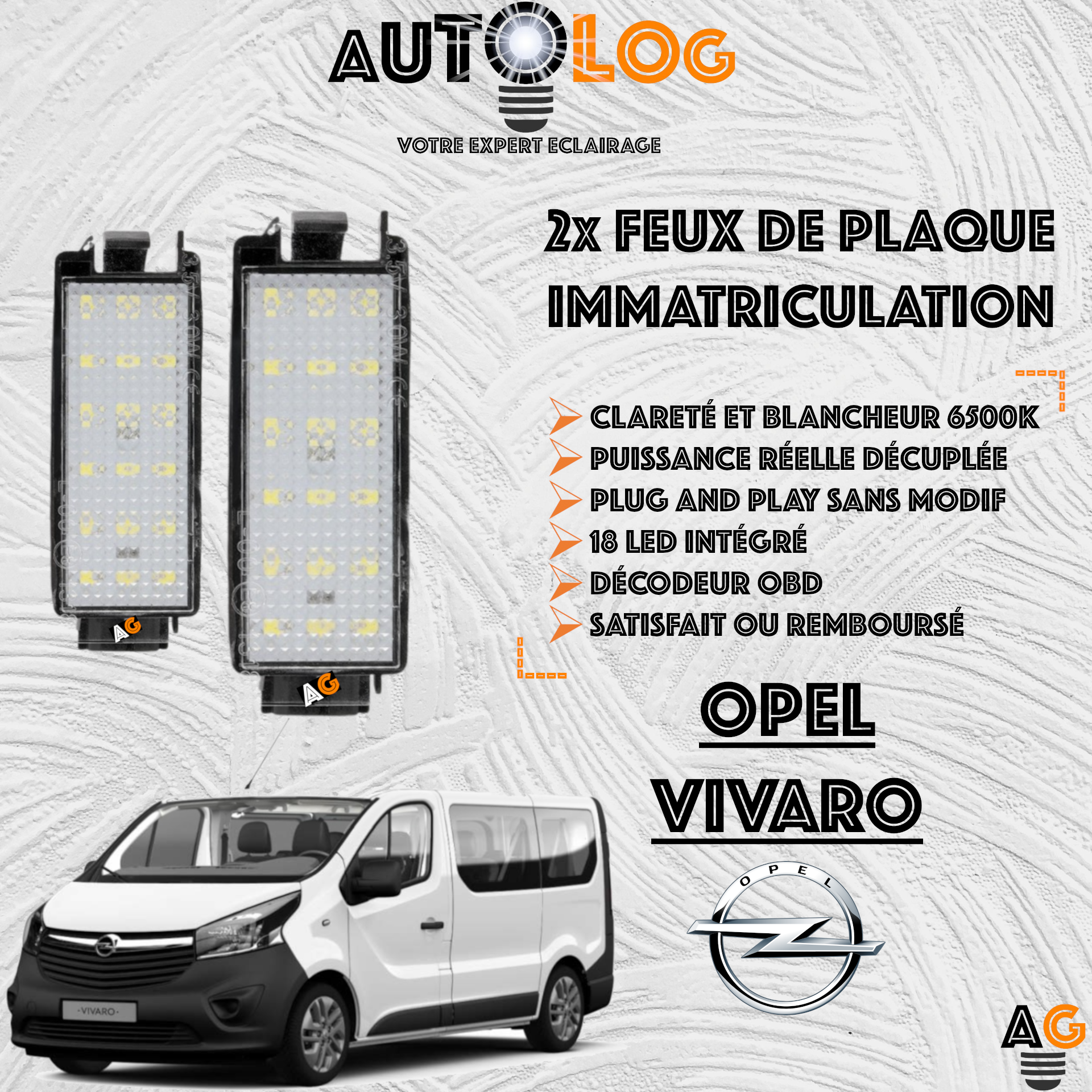 2x Feux de plaque d'immatriculation LED Opel Vivaro Combi