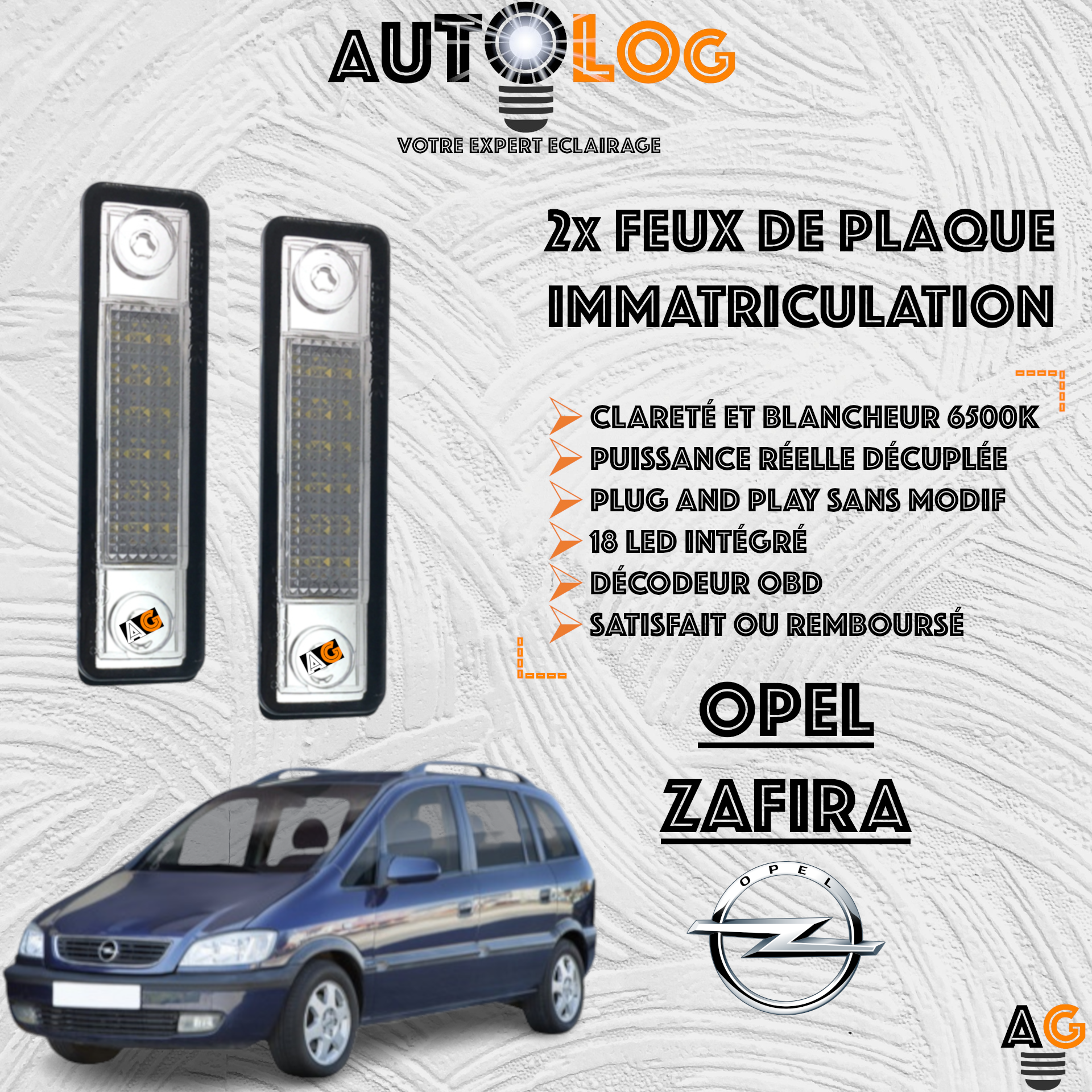 2x Feux de plaque d'immatriculation LED Opel Zafira