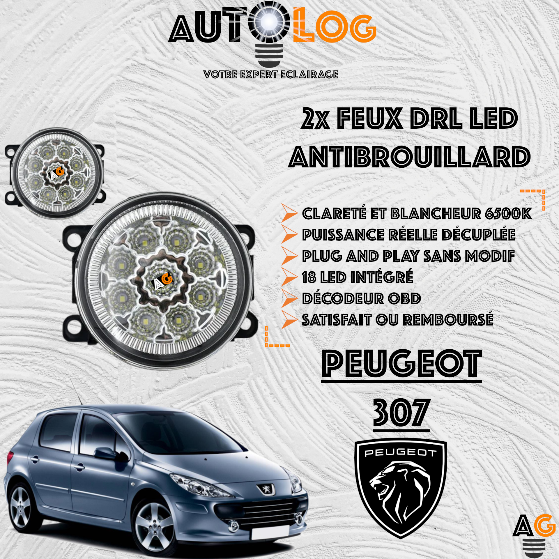 2x MODULES ANTIBROUILLARD LED PEUGEOT 307