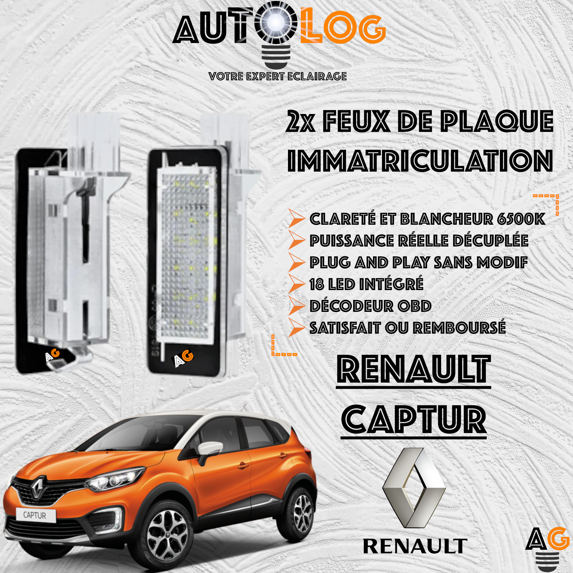 2x Feux de plaque d'immatriculation LED Renault Captur