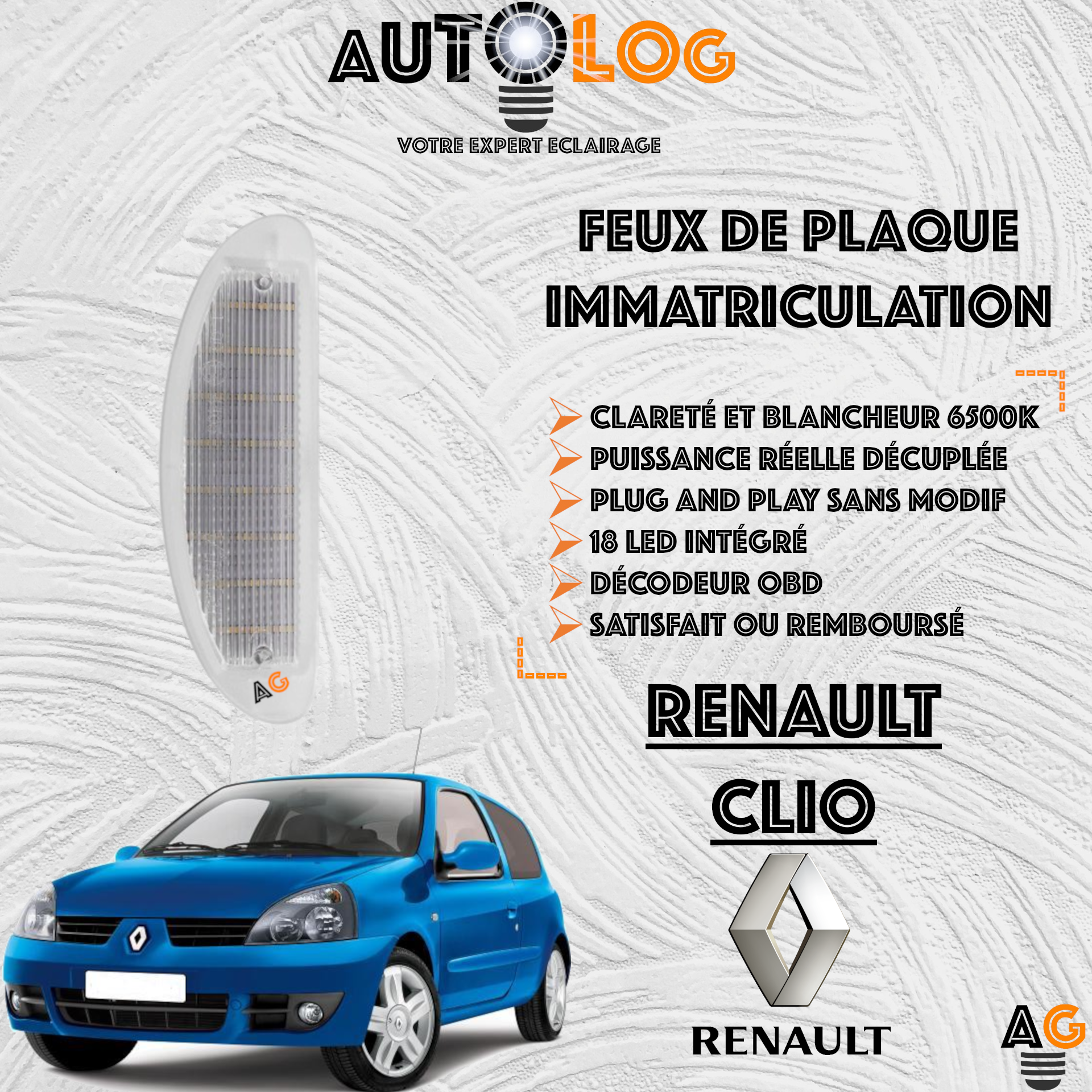 Feux Plaque d'immatriculation LED RENAULT CLIO II