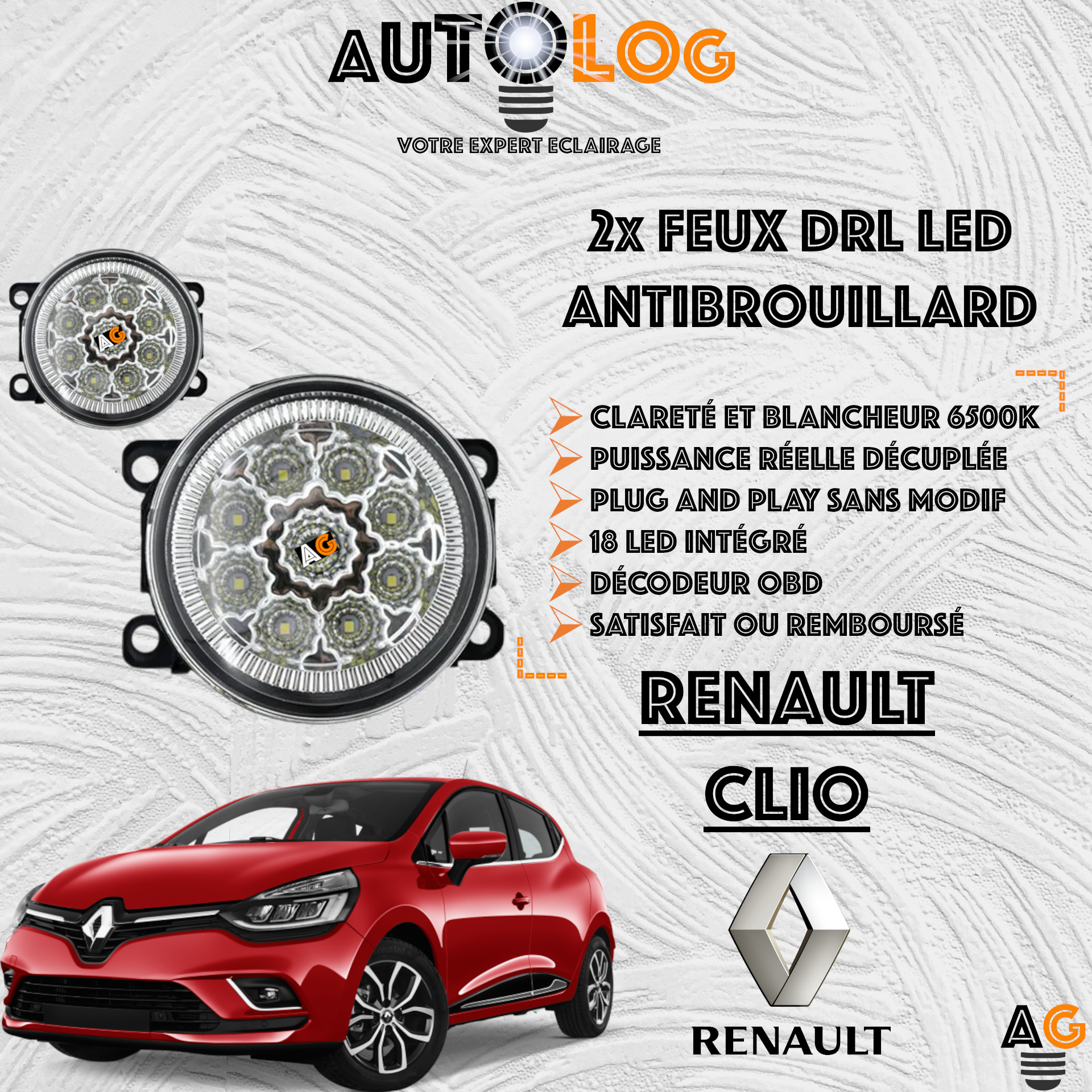 2x MODULES ANTIBROUILLARD LED RENAULT CLIO