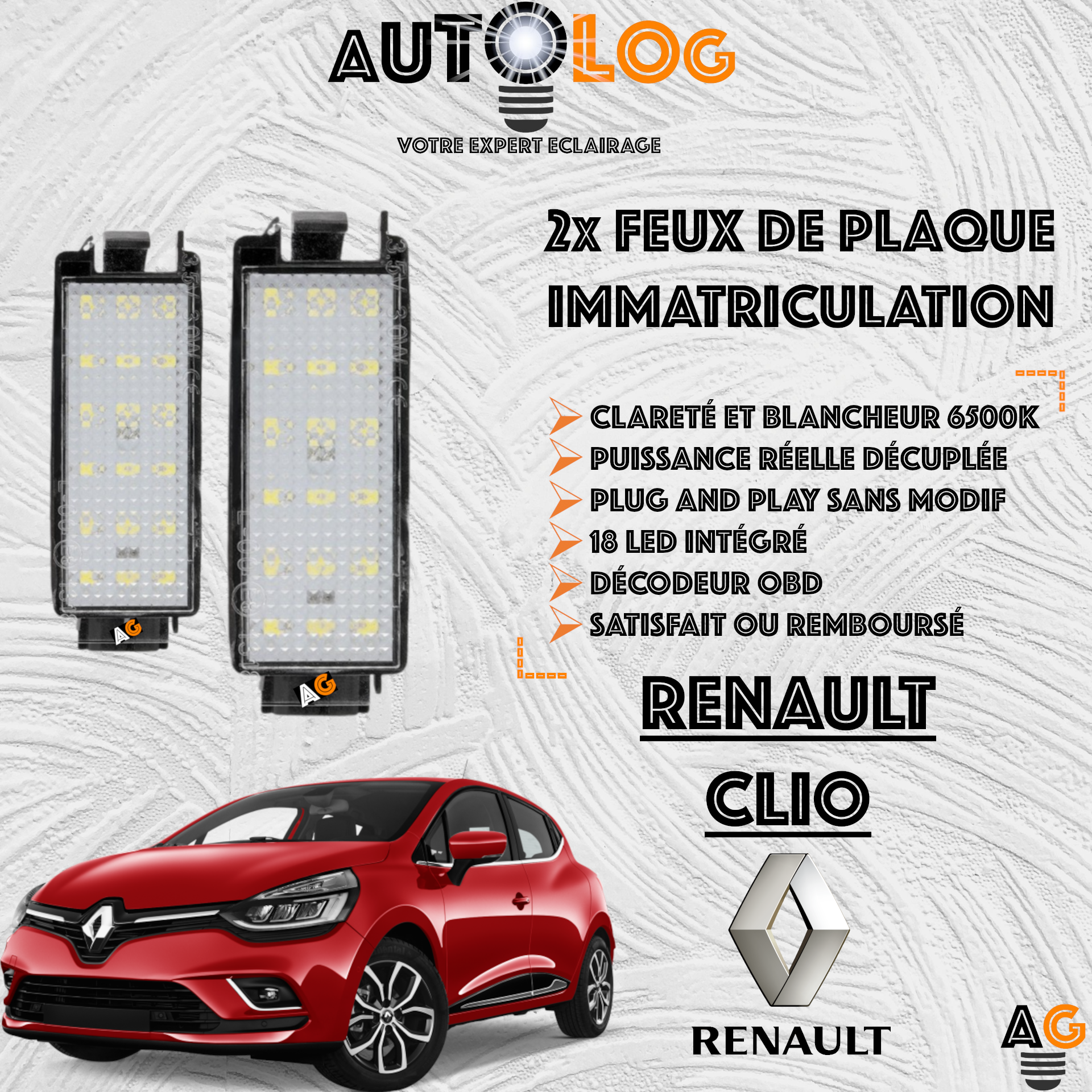 2x Feux de plaque d'immatriculation LED Renault Clio IV
