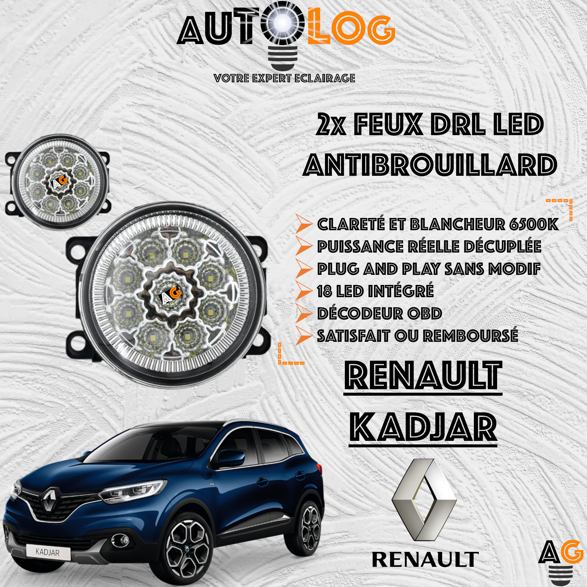 2x MODULES ANTIBROUILLARD LED RENAULT KADJAR