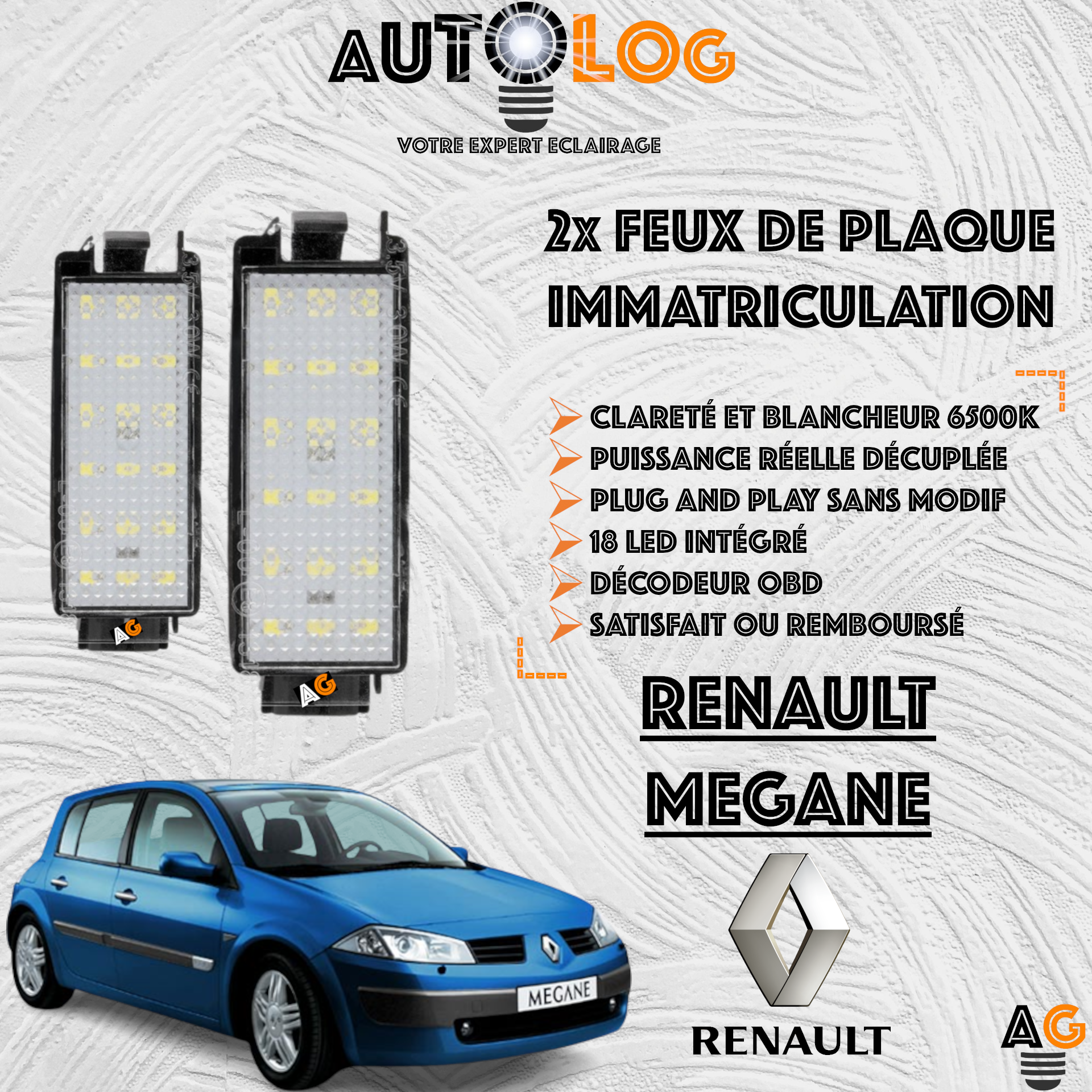 2x Feux de plaque d'immatriculation LED Renault Megane II