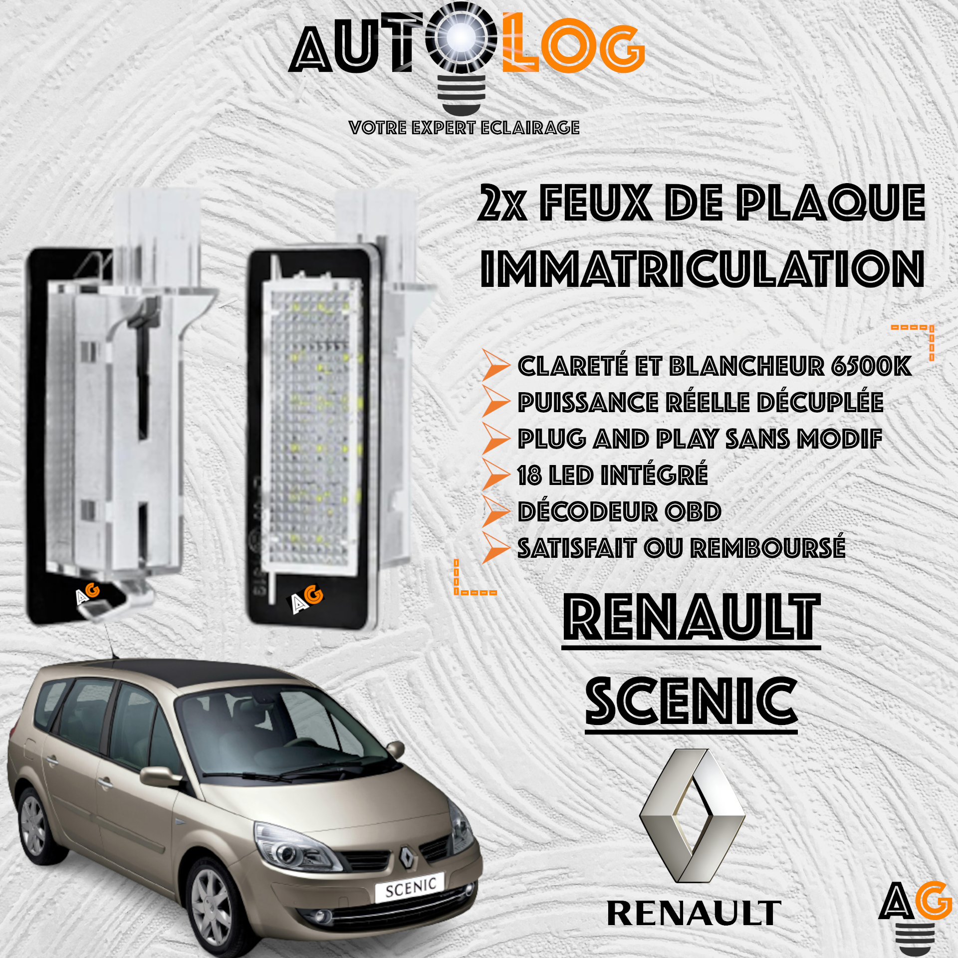 2x Feux de plaque d'immatriculation LED Renault Scenic II