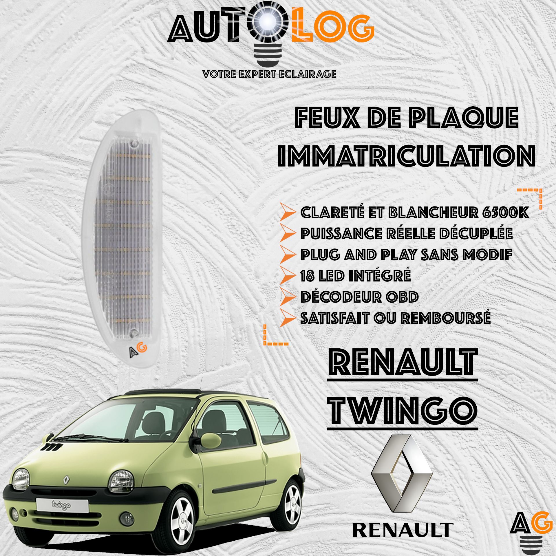 Feux de plaque d'immatriculation LED Renault Twingo I