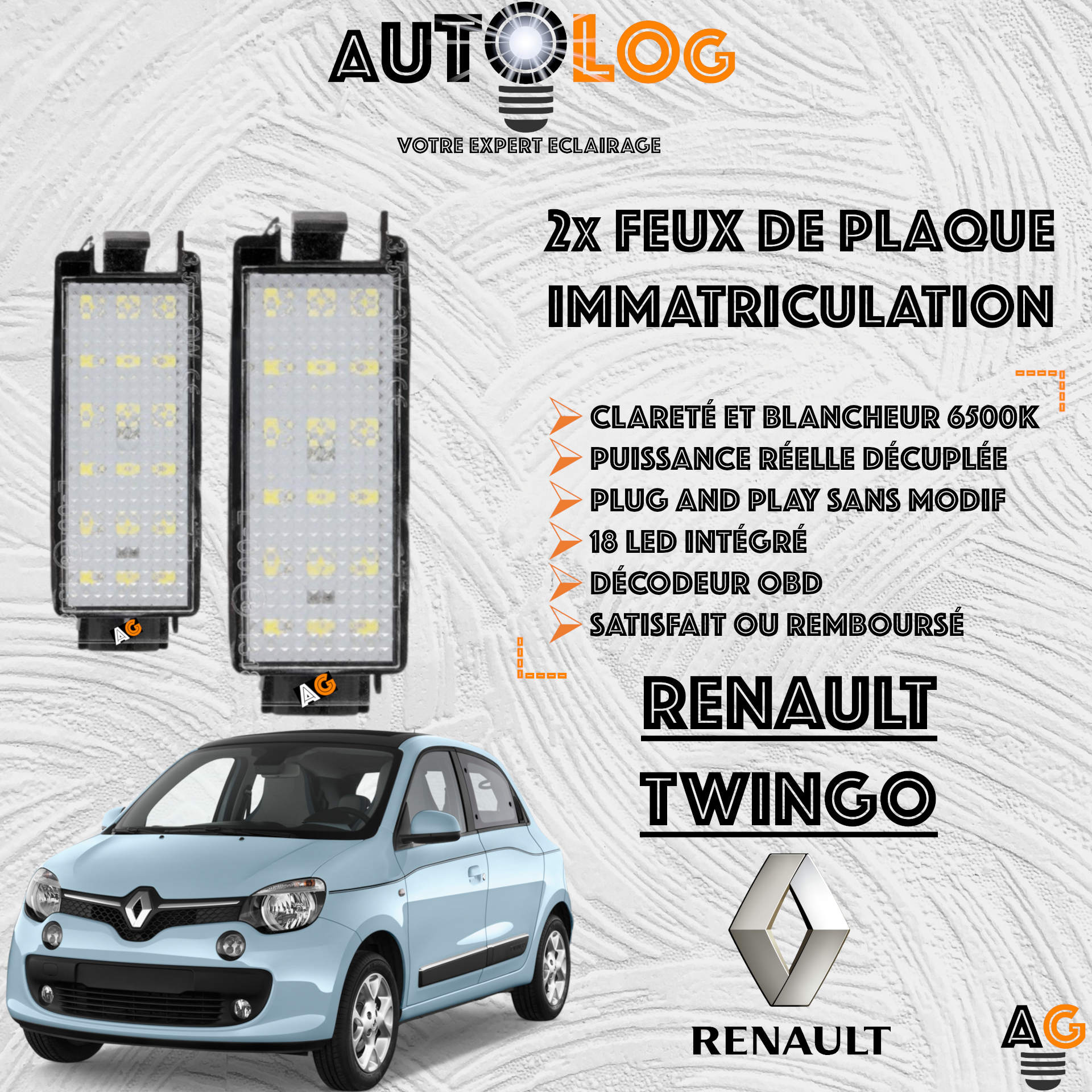 2x Feux de plaque d'immatriculation LED Renault Twingo III