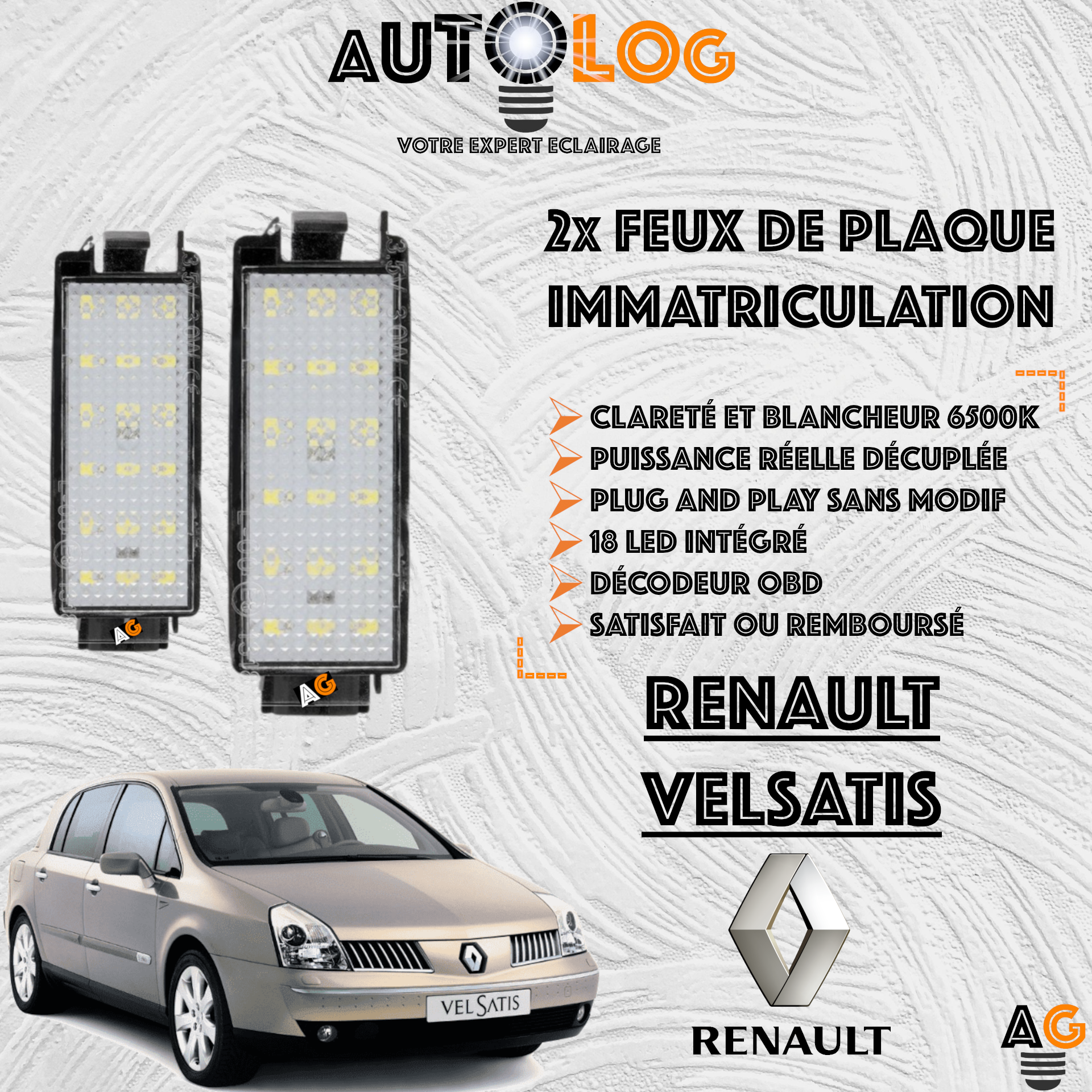 2x Feux de plaque d'immatriculation LED Renault Velsatis