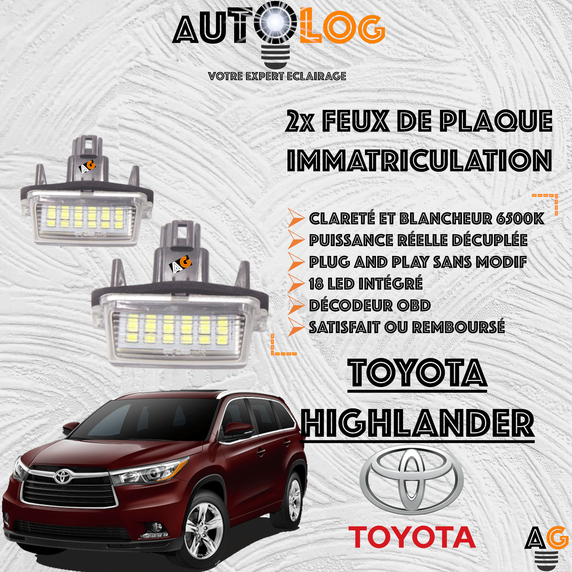 2x Feux Plaque d'immatriculation LED TOYOTA HIGHLANDER