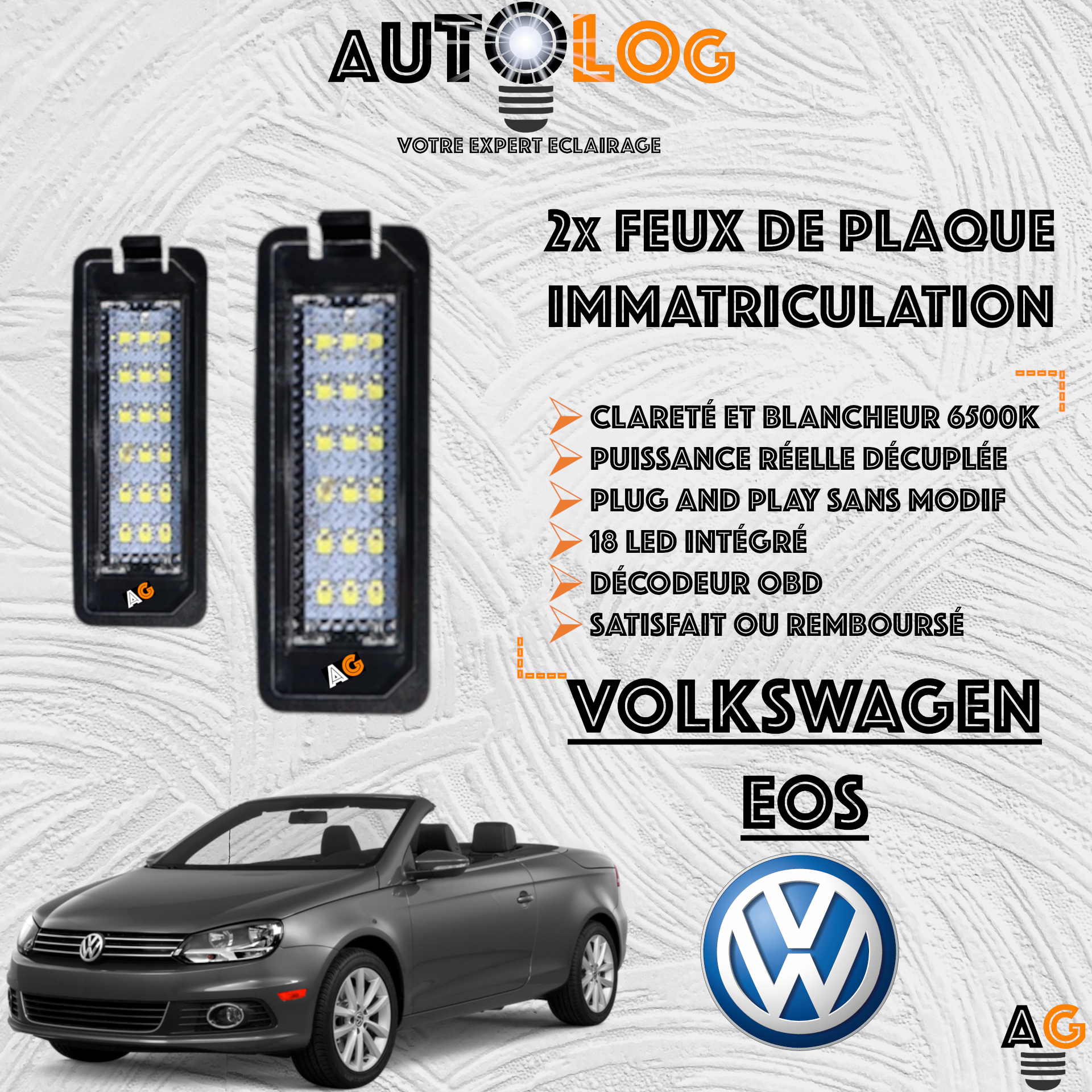 2x Feux Plaque d'immatriculation LED VOLKSWAGEN EOS