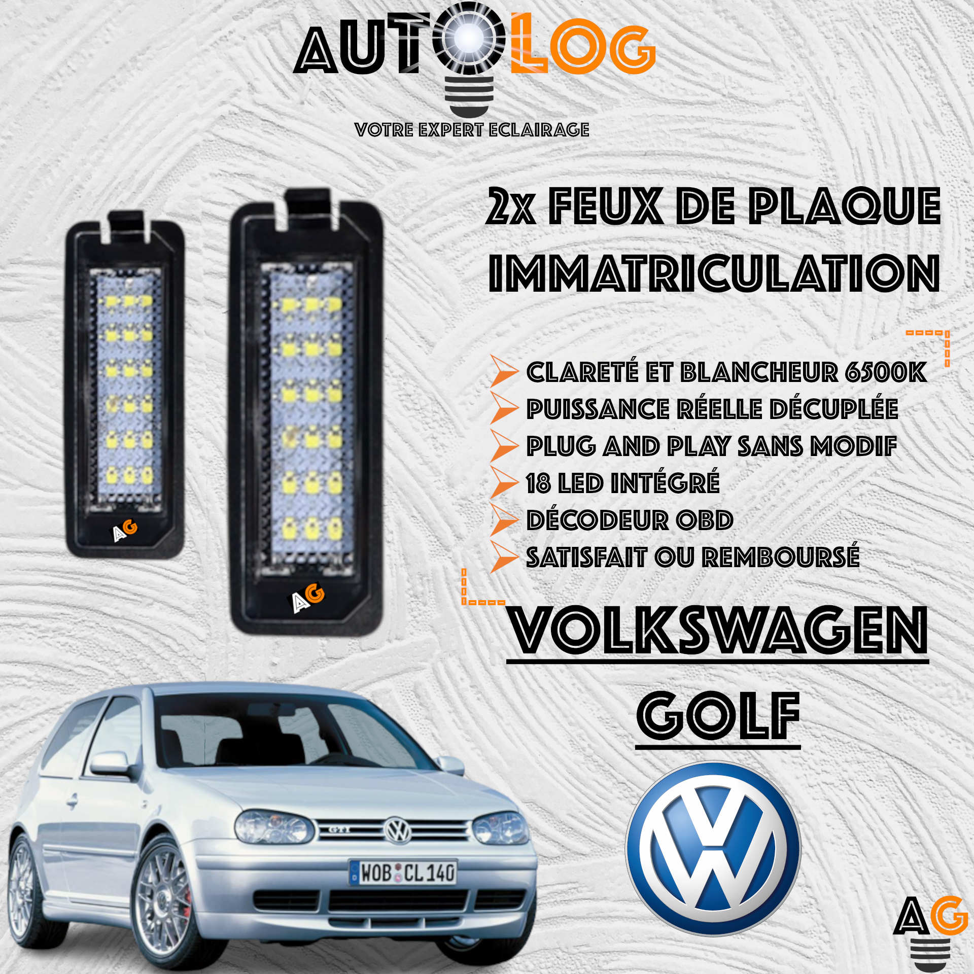 2x Feux Plaque d'immatriculation LED VOLKSWAGEN GOLF IV