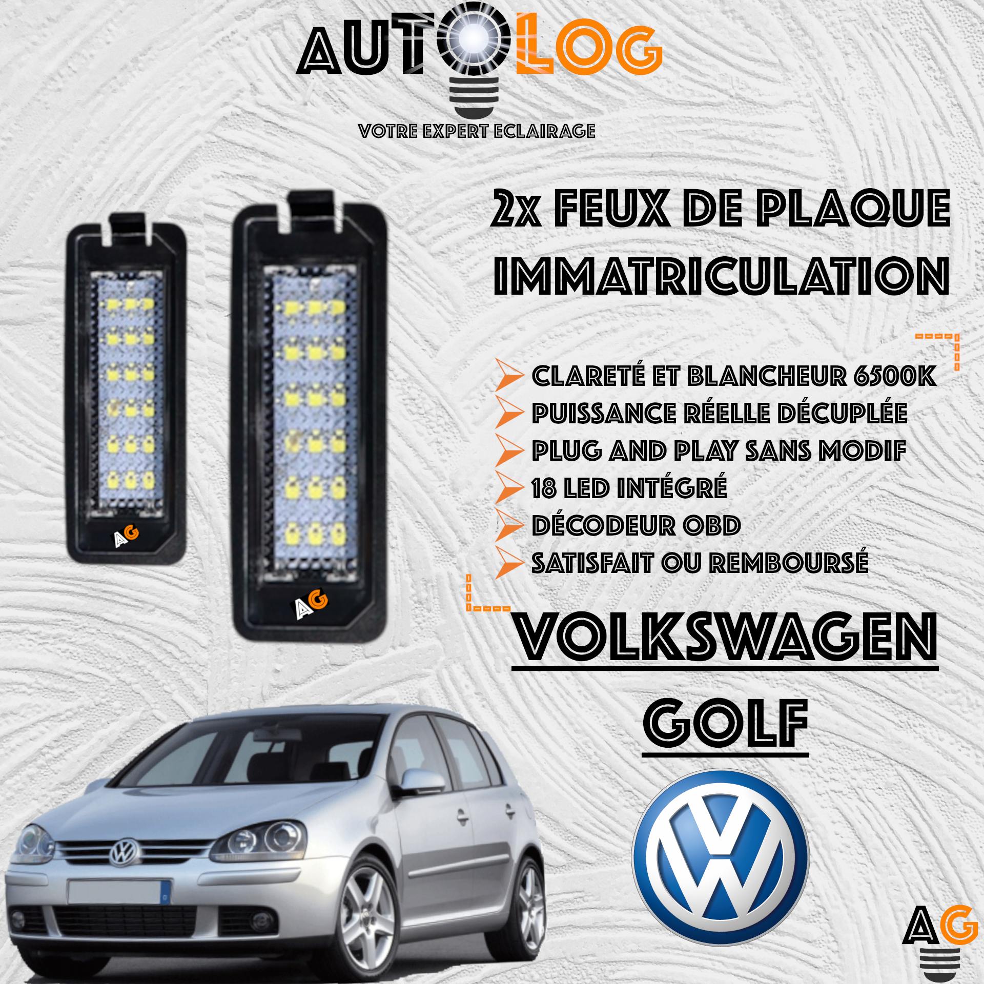 2x Feux Plaque d'immatriculation LED VOLKSWAGEN GOLF V