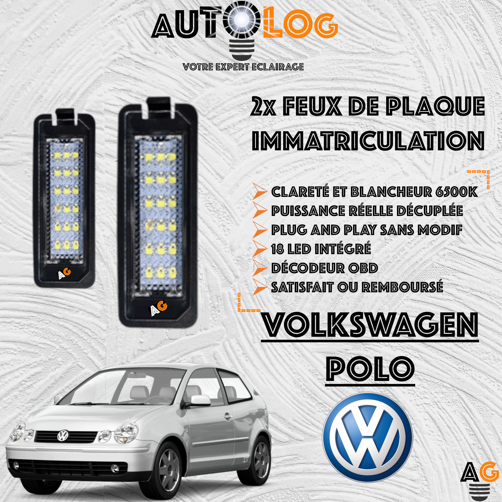2x Feux Plaque d'immatriculation LED VOLKSWAGEN POLO 9N