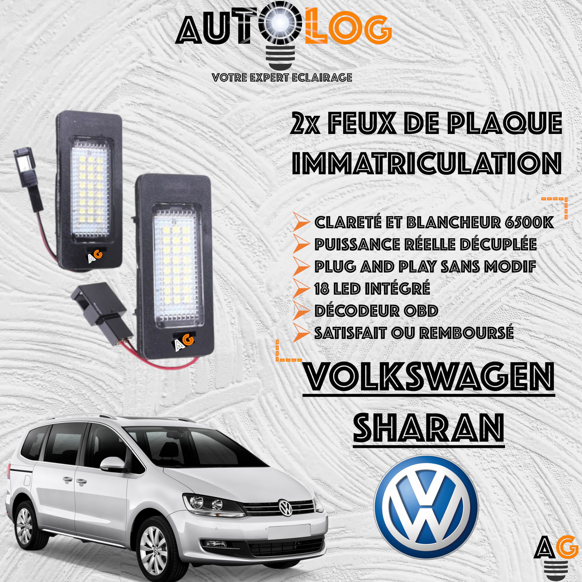 2x Feux de plaque d'immatriculation LED Volkswagen Sharan
