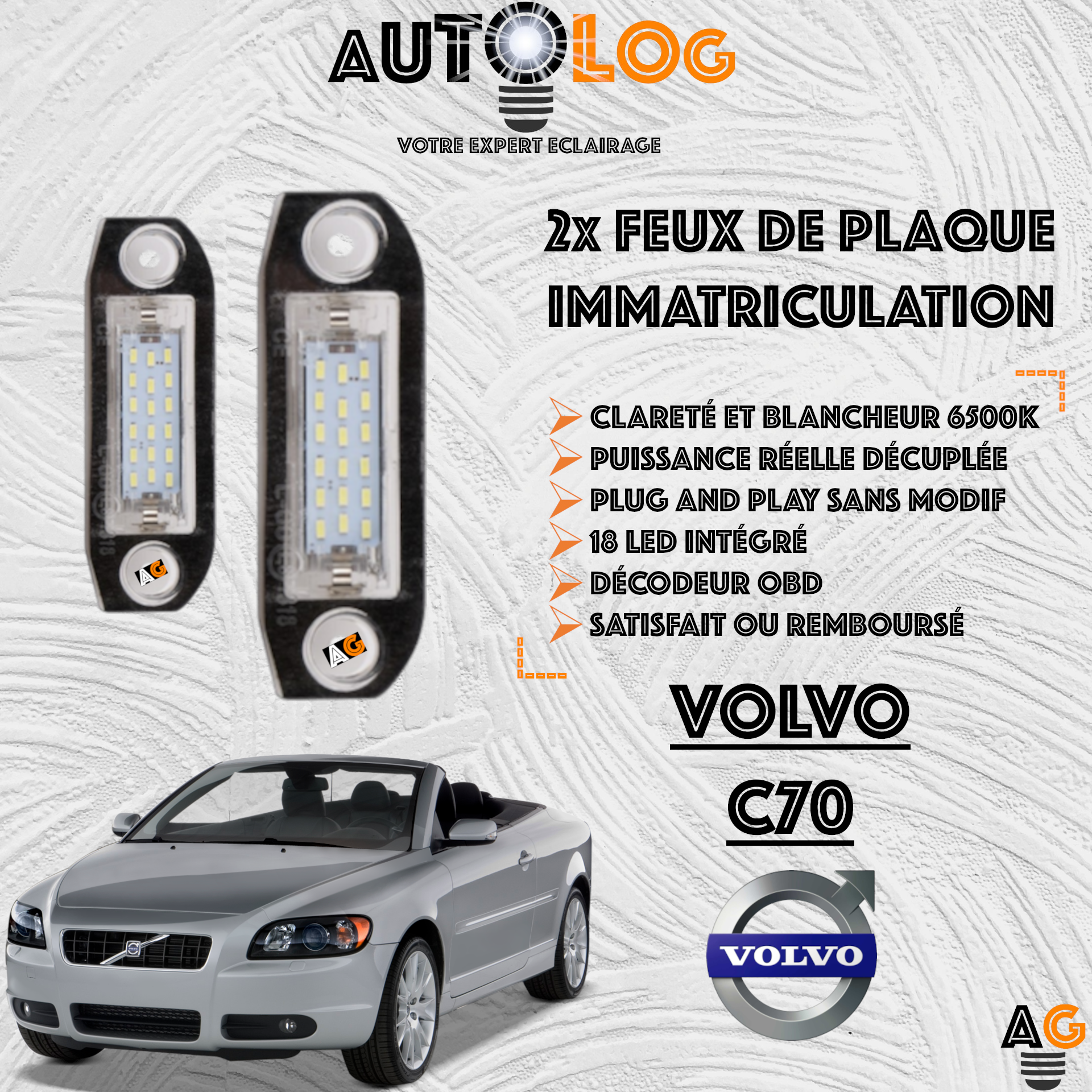 2x Feux Plaque d'immatriculation LED Volvo C70