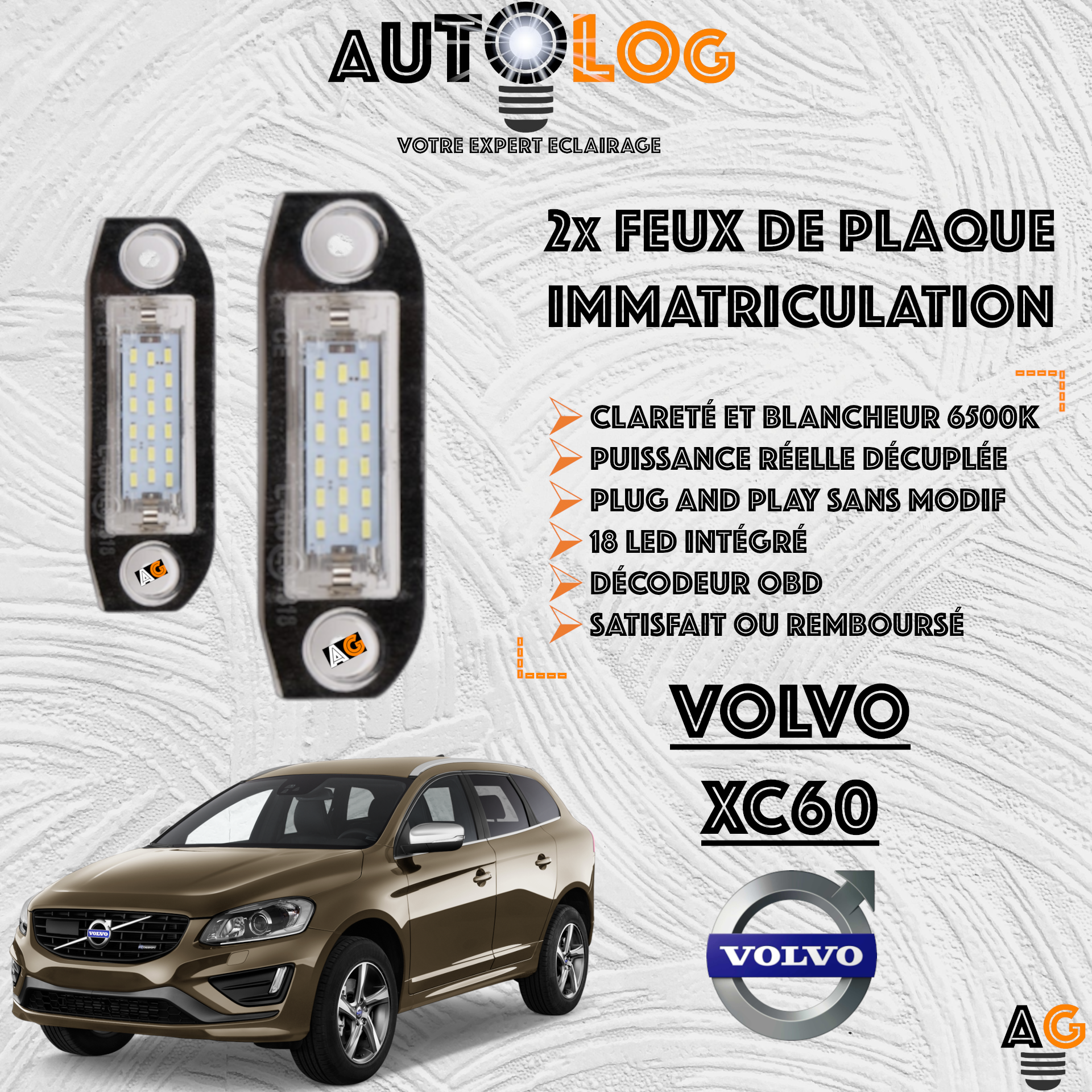 2x Feux Plaque d'immatriculation LED Volvo XC60
